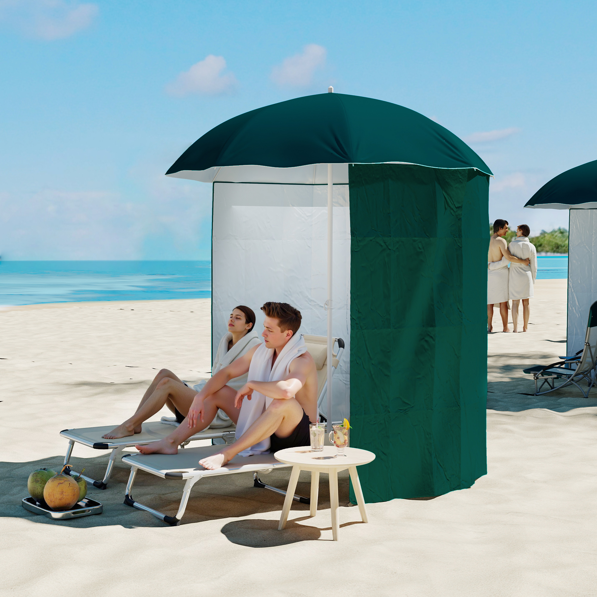 Sonnenschirm Strandschirm Sonnenschutz mit Seitenwand Strand Polyester Dunkelgrün 2,2 x H2,2m