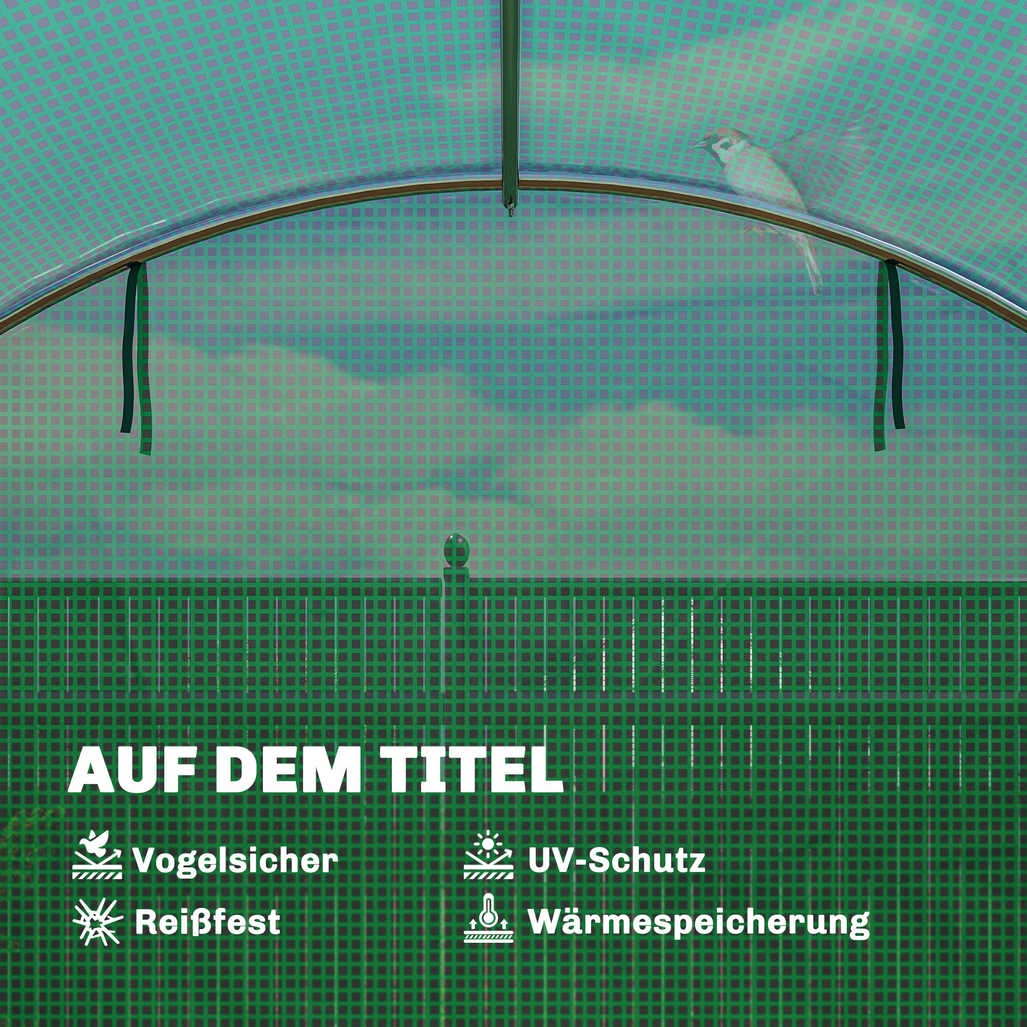 Gewächshaus ca. 4 x 3 x 2 m Foliengewächshaus mit Rollbar 2 Reißverschlusstür & 8 Netzfenster Stützstangen Grün