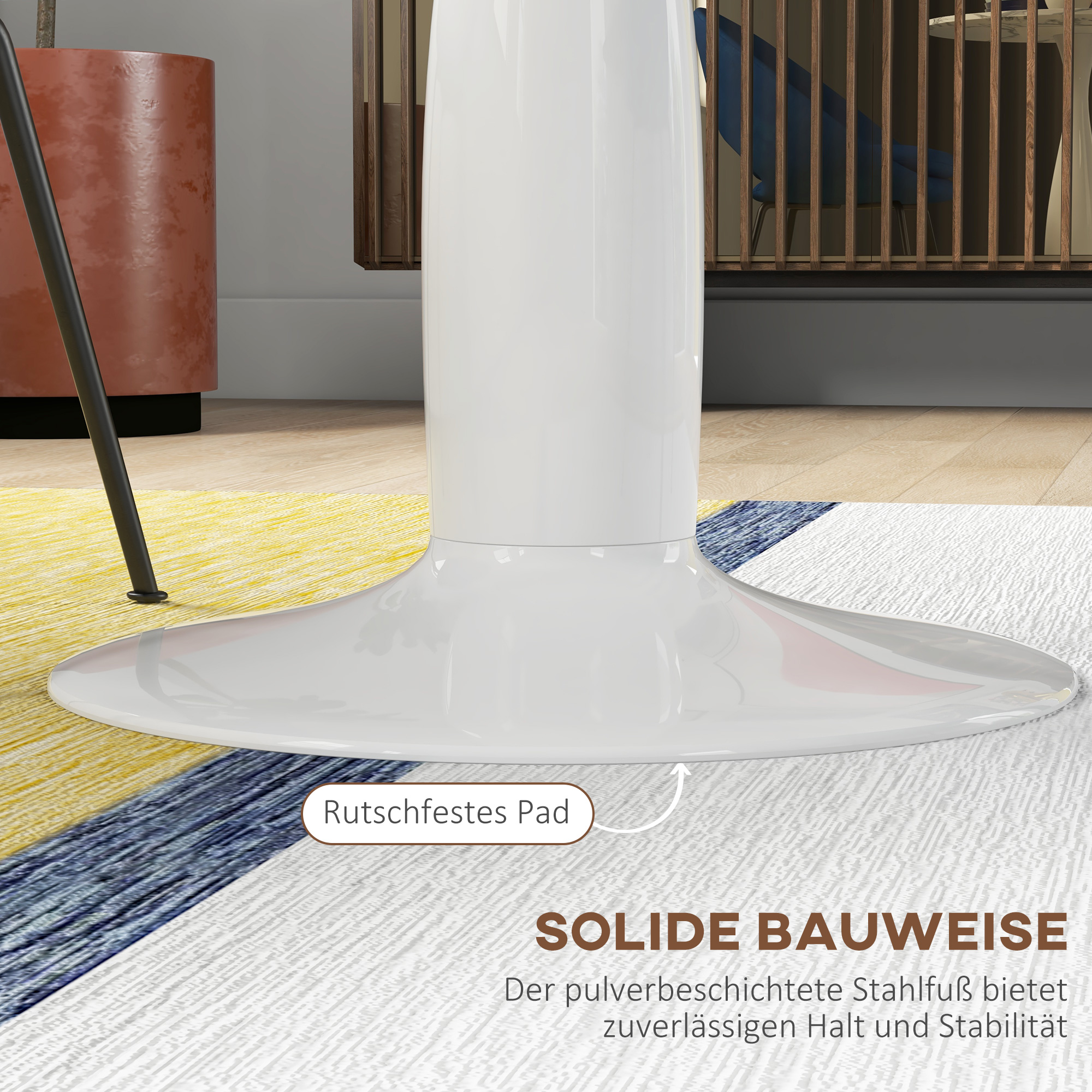 runder Esstisch, pulverbeschichteter Stahl, MDF mit Melamin, rutschfeste Füße, 70 x 74 cm, Weiß