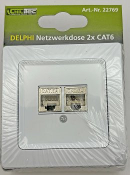 DELPHI Netzwerk-Dose 2x CAT6 / inkl. Rahmen, UP, weiß