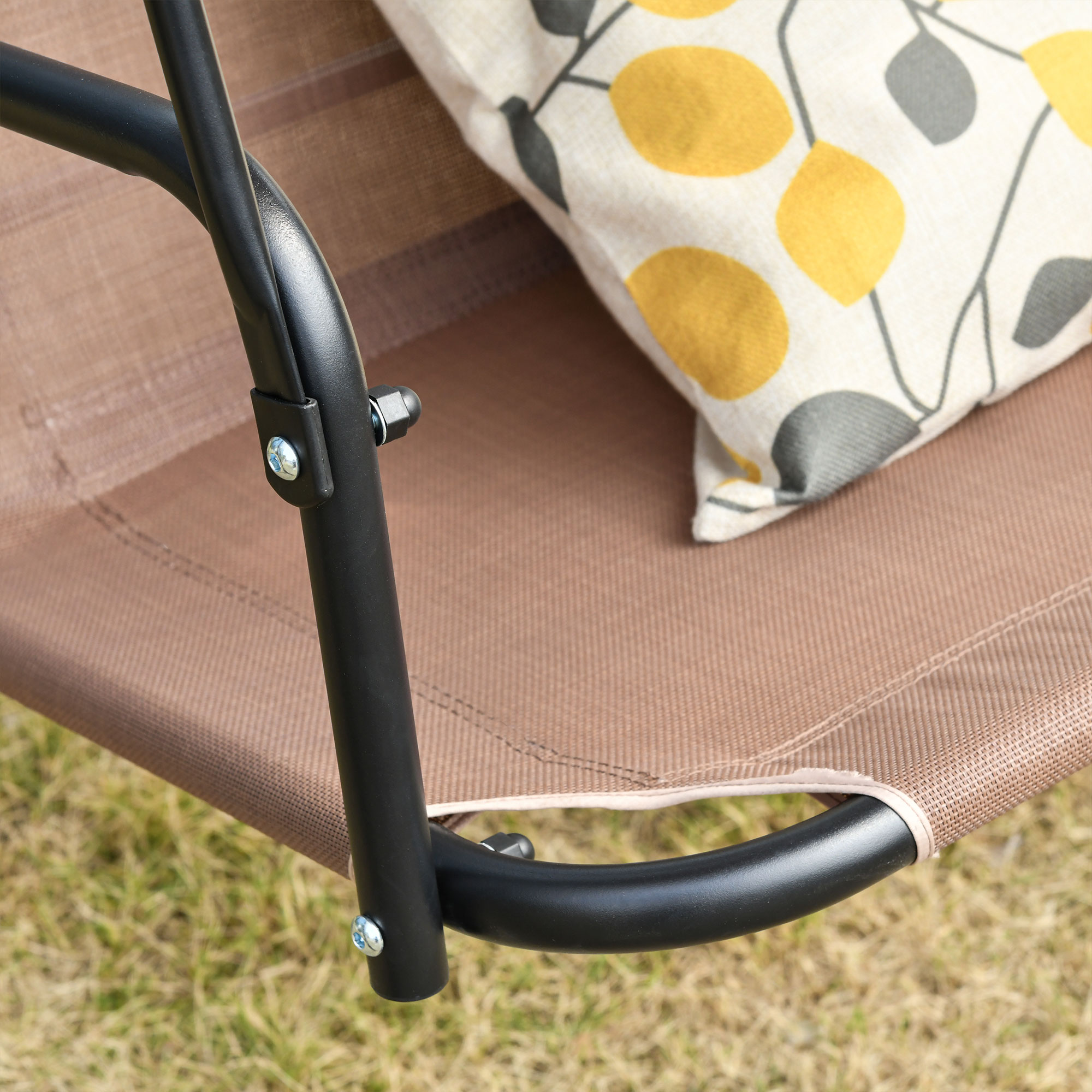 2-Sitzer Hollywoodschaukel Outdoor Gartenliege UV-beständig Hochwertiges Metallrohr winkeleinstellbar Braun