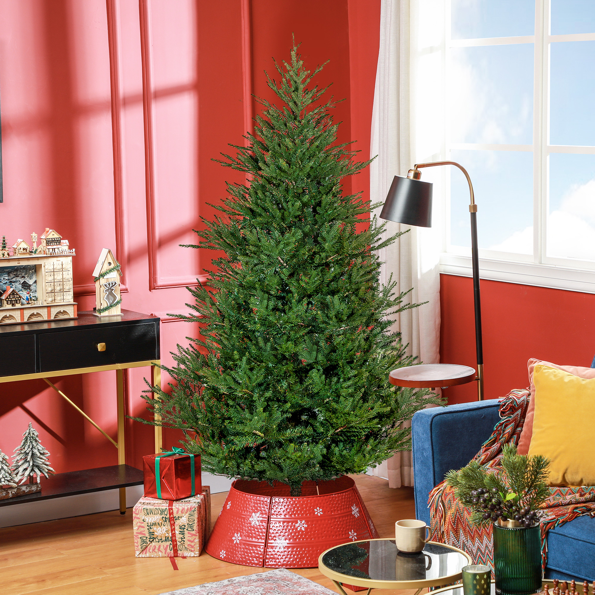 Weihnachtsbaum 183 cm, realistisches Aussehen, Schnellaufbau, inkl. Ständer, feuersicherer Kunststoff