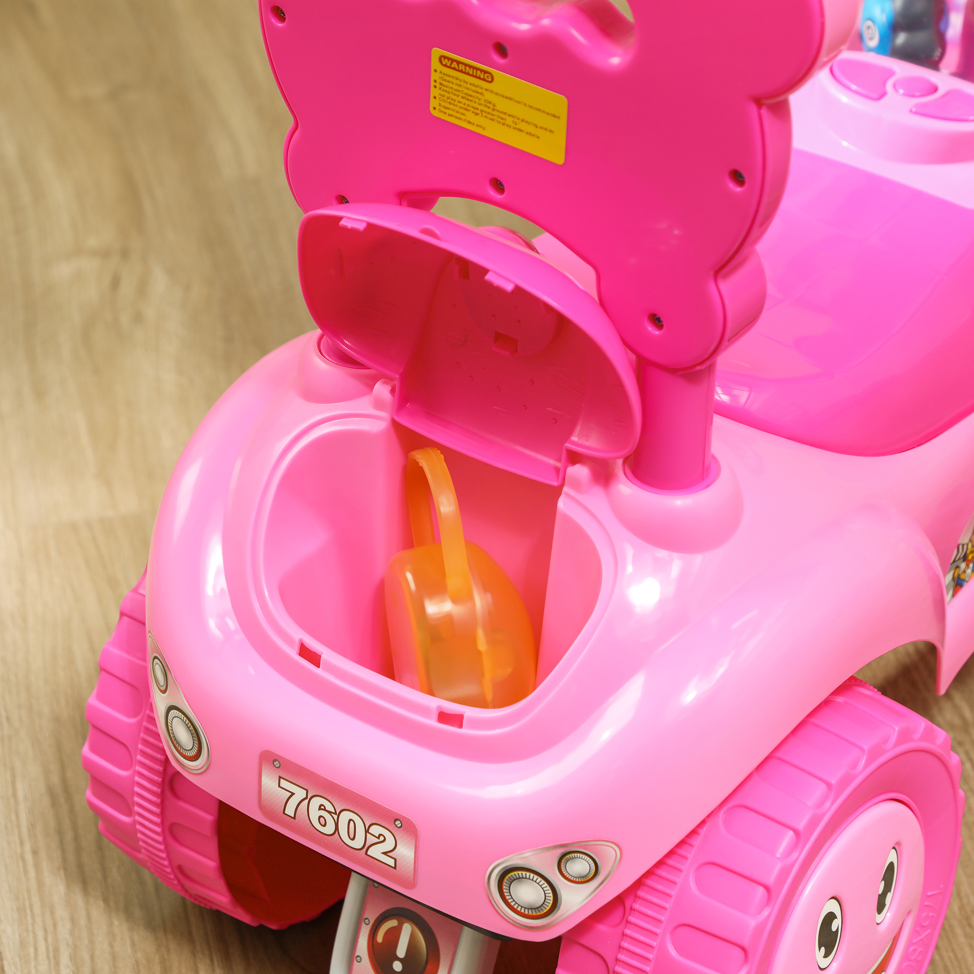 Rutschauto Kinder Rutschfahrzeug mit Musik Hupe, Licht Anti-Kipp-Schutz & Stauraum unter dem Sitz, 18-36 Monaten, Rosa