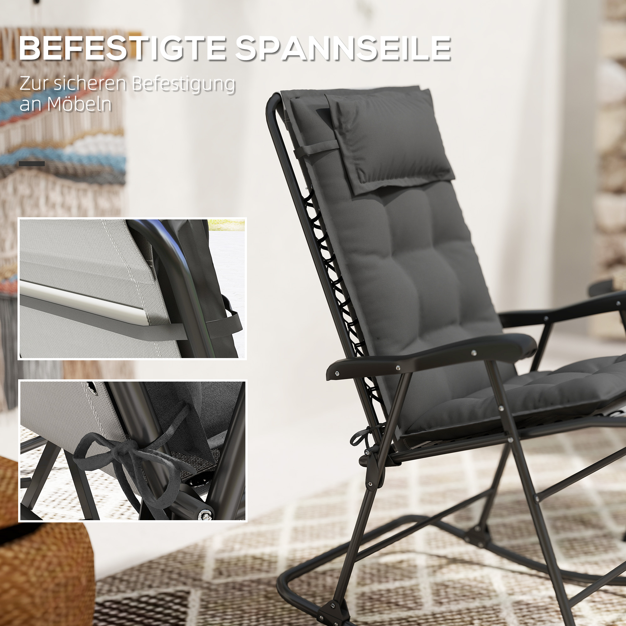 2er Set Auflage für Sonnenliege Wasserabweisend Liegenauflage für Gartenliege Polsterauflage 50x116x5 cm, Dunkelgrau