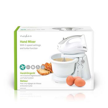 Handmixer | 200 W | 5 Geschwindigkeitsstufen | Turbo Funktion | Schüssel drehen / 2 Knethaken / 2 Quirle | Grau / weiß