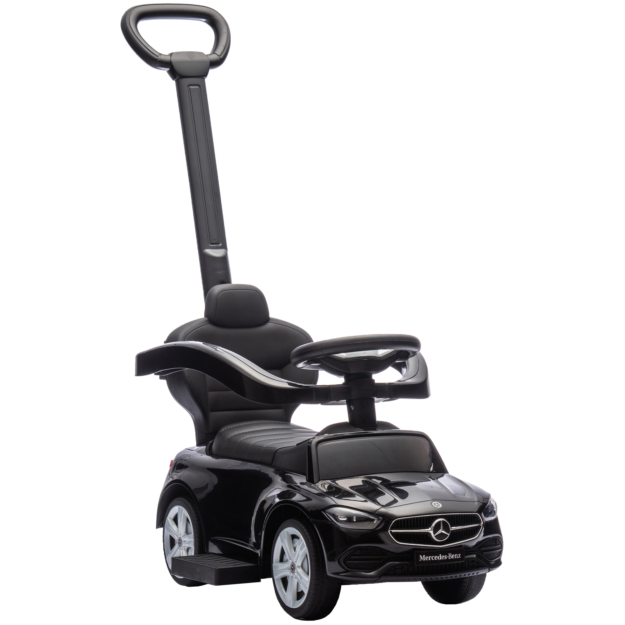 Rutschauto mit Schiebstange 2-in-1 Rutschfahrzeug mit abnehmbarem Griff, Sicherheitsgeländer, Stauraum, Hupe & Lenkrad