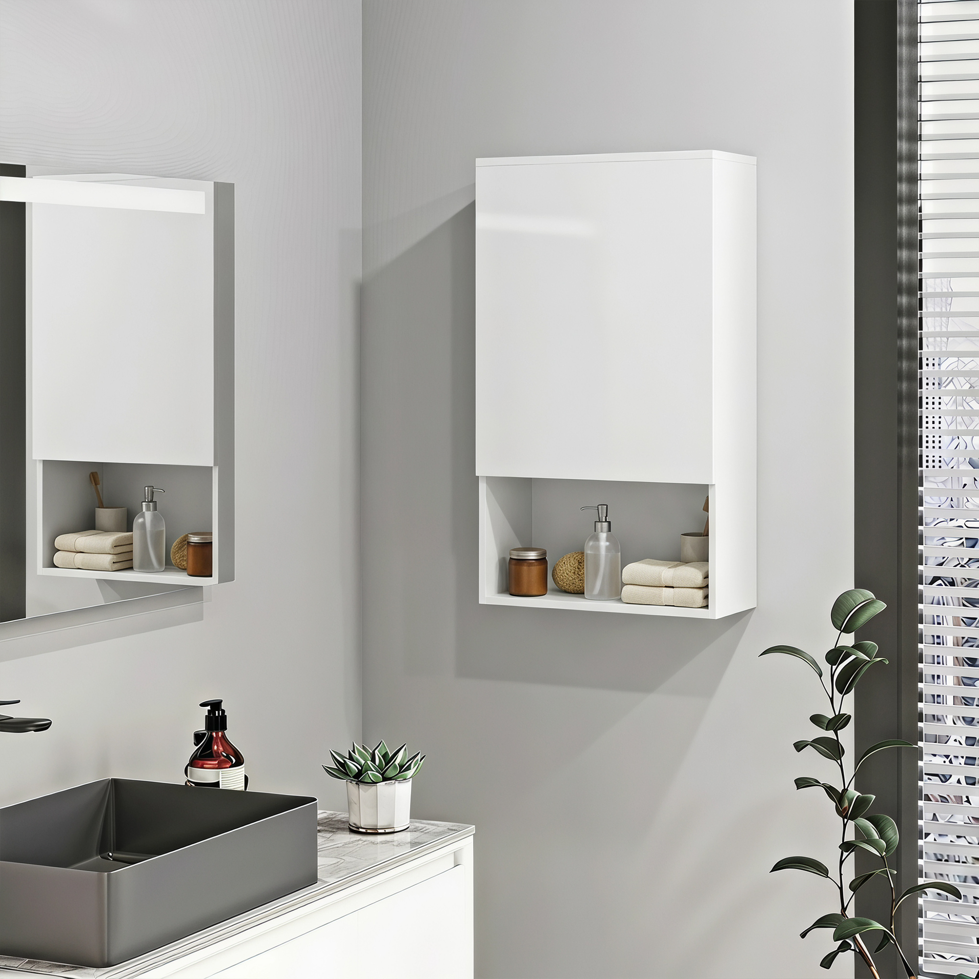 Badezimmerschrank zur Wandmontage, mit verstellbaren Einlegeböden und Tür, weiß