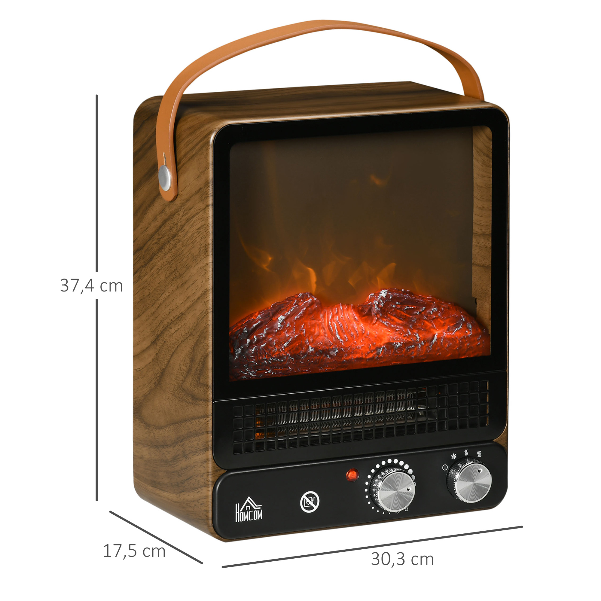 Elektrokamin, realistisches Feuer, 2 Heizmodi bis 50° C, Überhitzungsschutz, Walnussoptik, 30,3 x 17,5 x 37,4cm