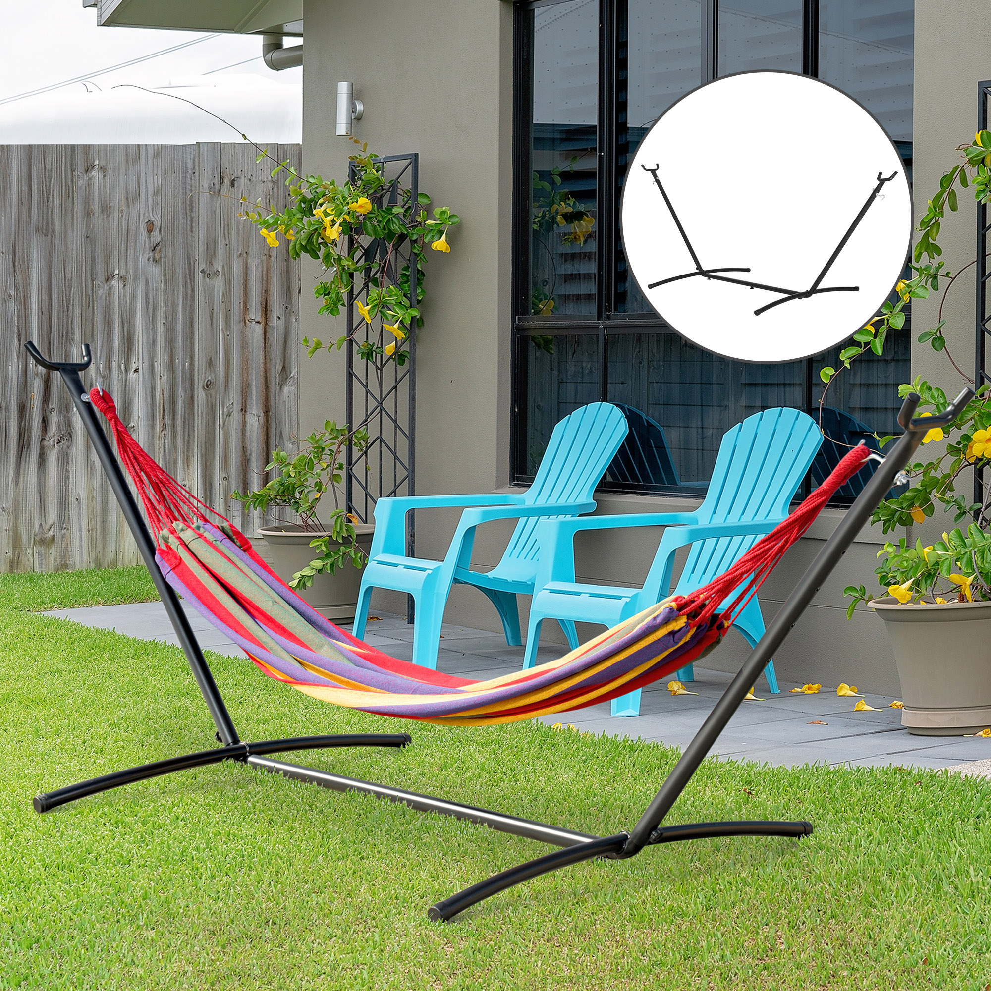 Hängemattengestell für Hängematte Hängemattenständer mit Haken Garten Strand Metall 280 x 120 x 110 cm bis 120KG
