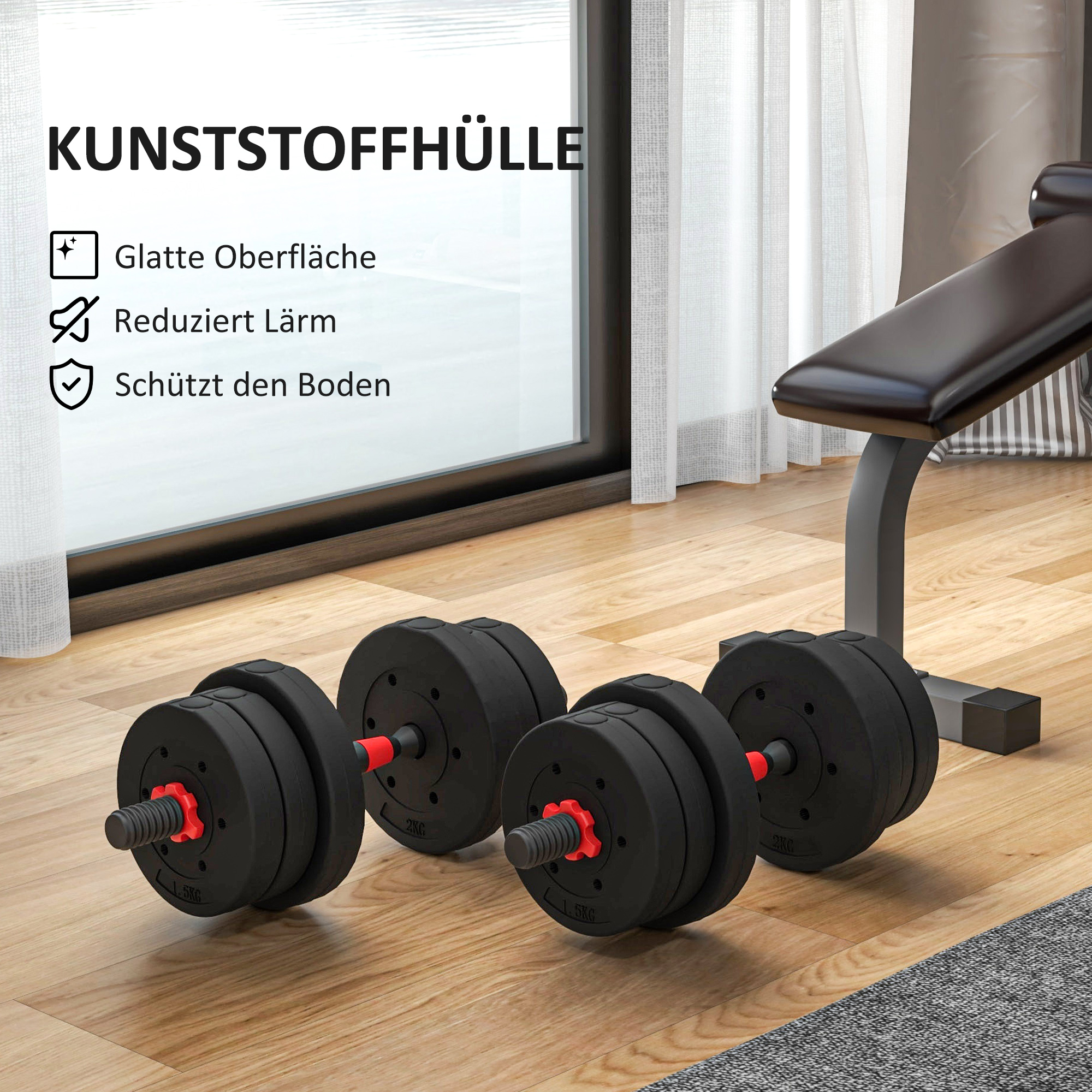 2 in 1 Hanteln Set 20 kg verstellbare Kurzhantel & Langhantel professionell Dumbbell Krafttraining Schwarz
