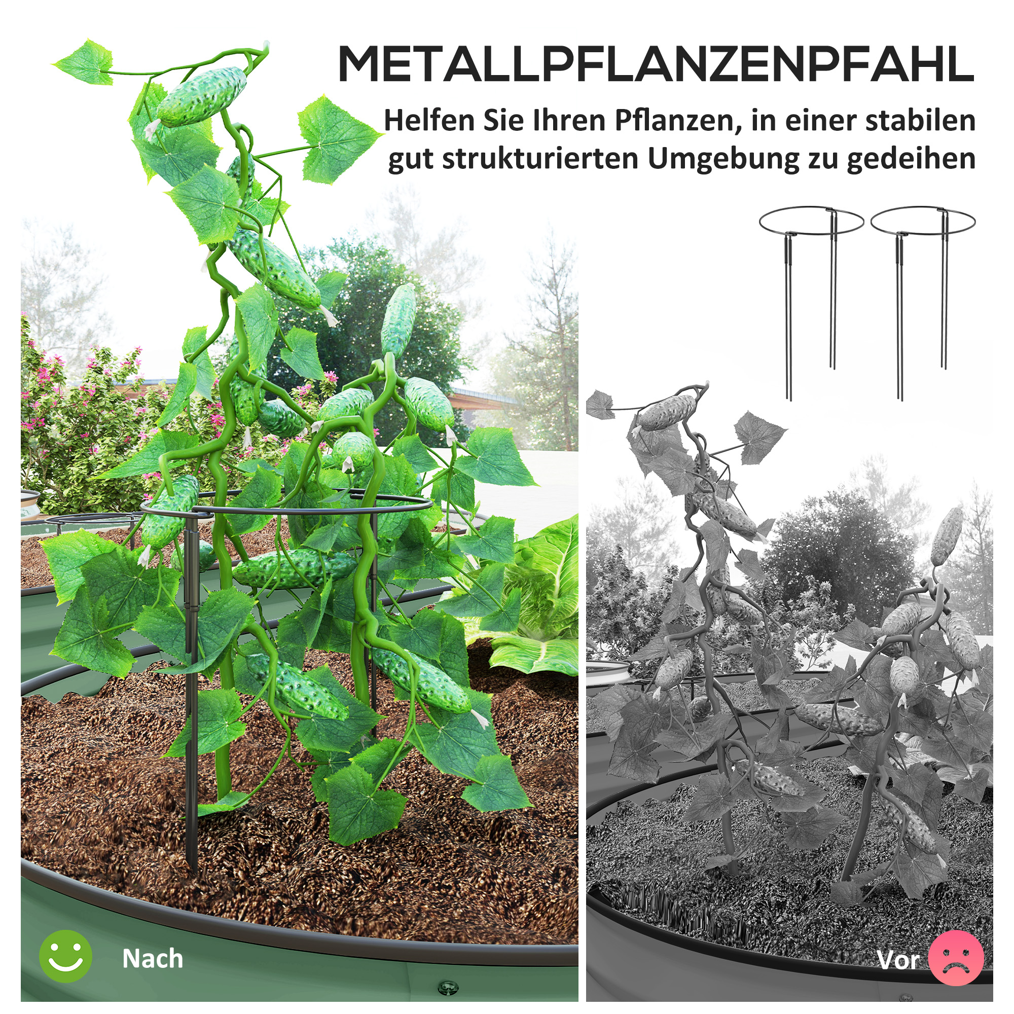 2er-Set Hochbeete für Garten, Outdoor-Pflanzenkübel mit offenem Boden, Gummirand, Metall, 181 x 93 x 30 cm, Grün