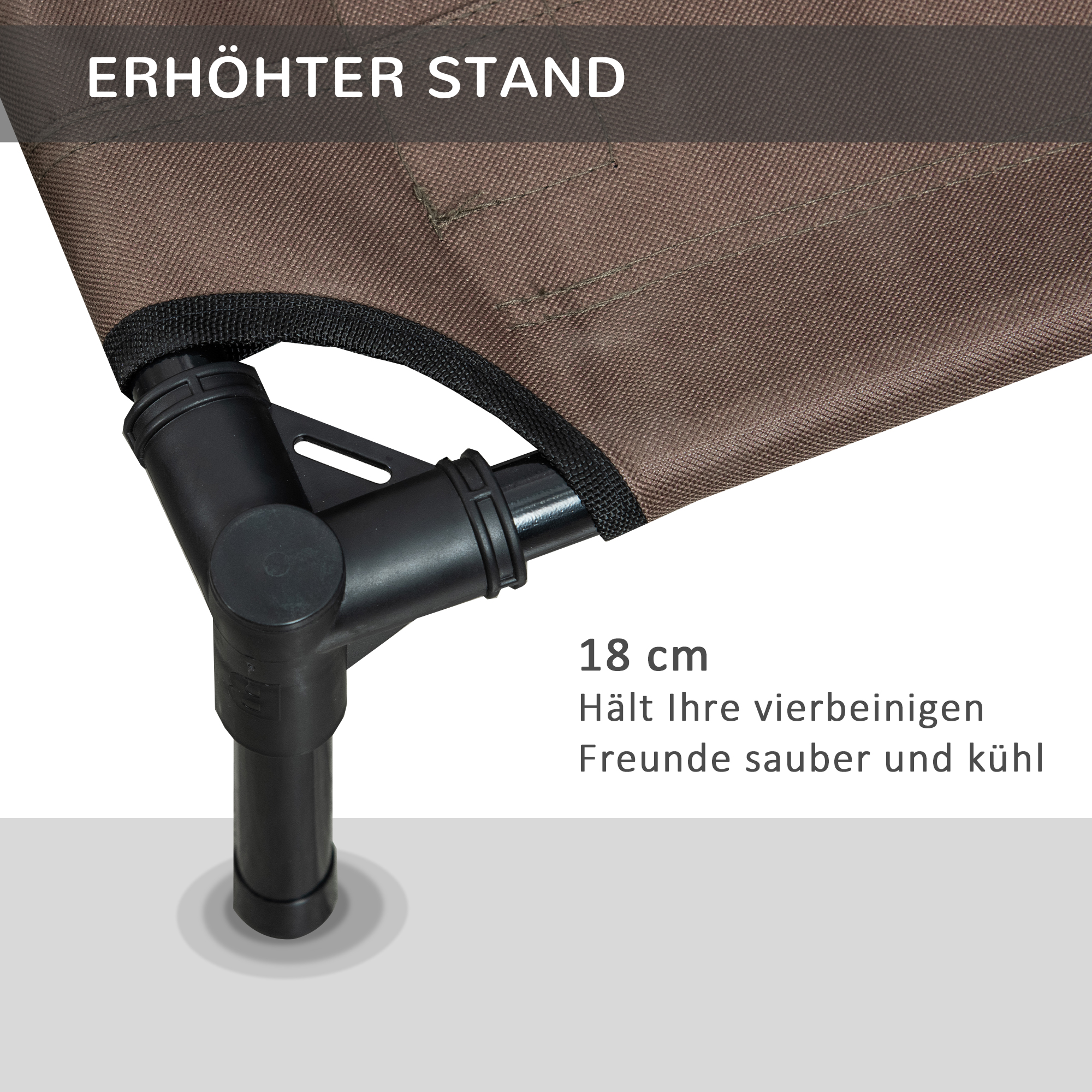 Hundeliege Outdoor, erhöhtes Hundebett für Mittelgroße Groß Hunde, stabile Haustierliege mit Waschbares Mesh, Katzenbett Haustierbett Schlafplatz für Draußen Camping, 76 x 61 x 18 cm, Braun