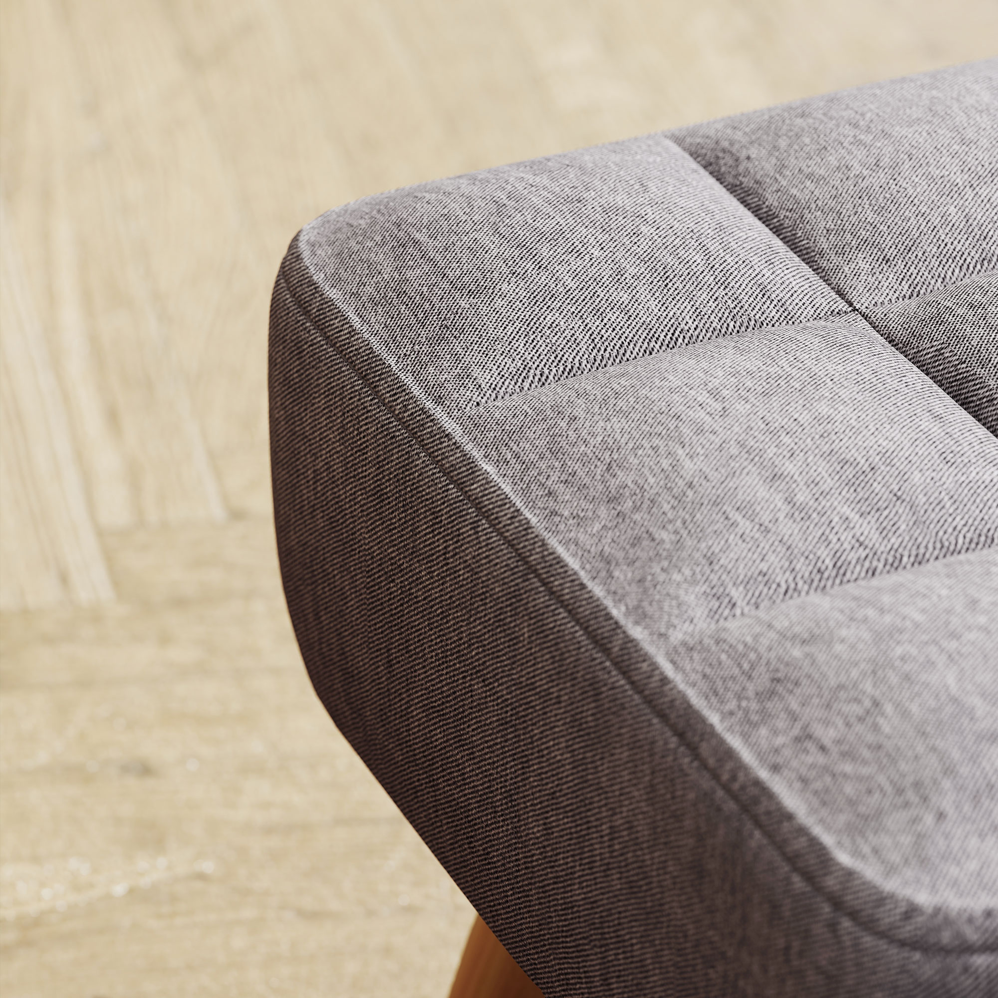 Fußhocker mit Polsterung, Leinenoptik, Holzbeine, bis 110 kg belastbar, Grau