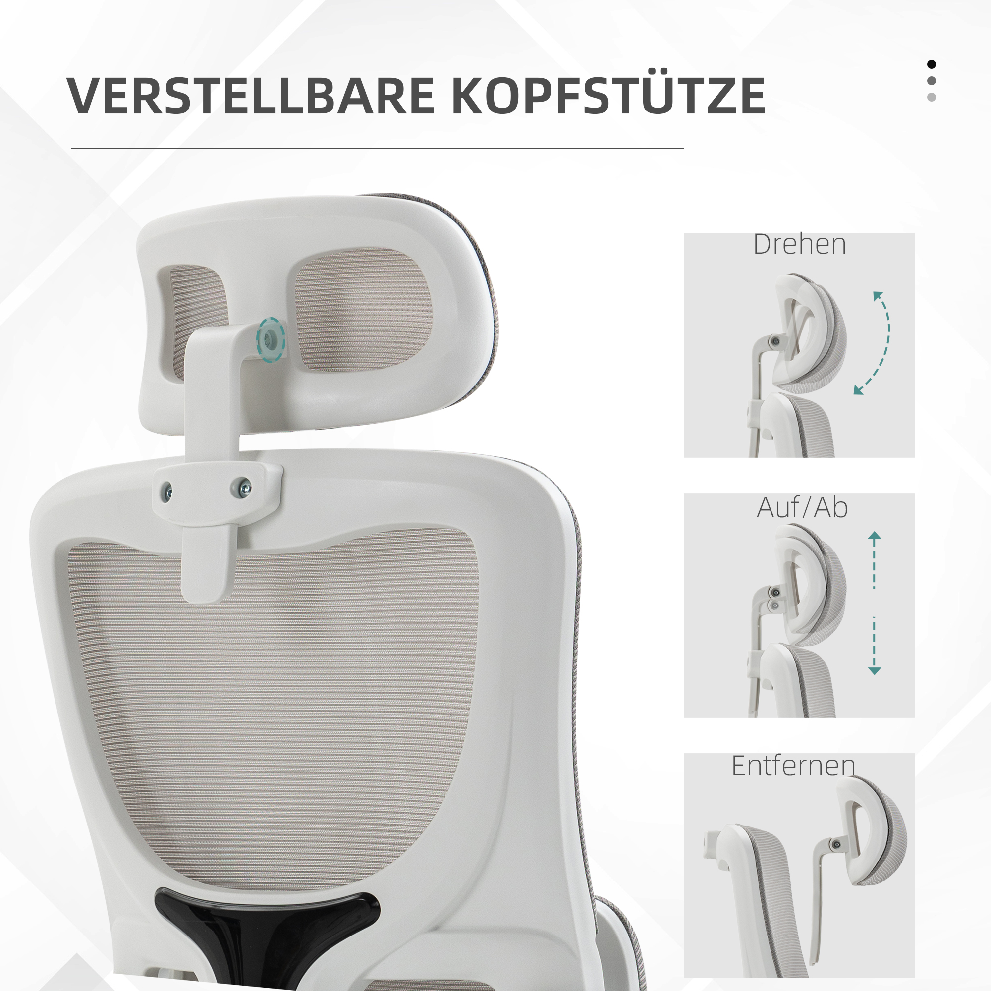 Bürostuhl, höhenverstellbar, verstellbare Kopfstütze, bis 120 kg, 60x59x114-122 cm, Grau