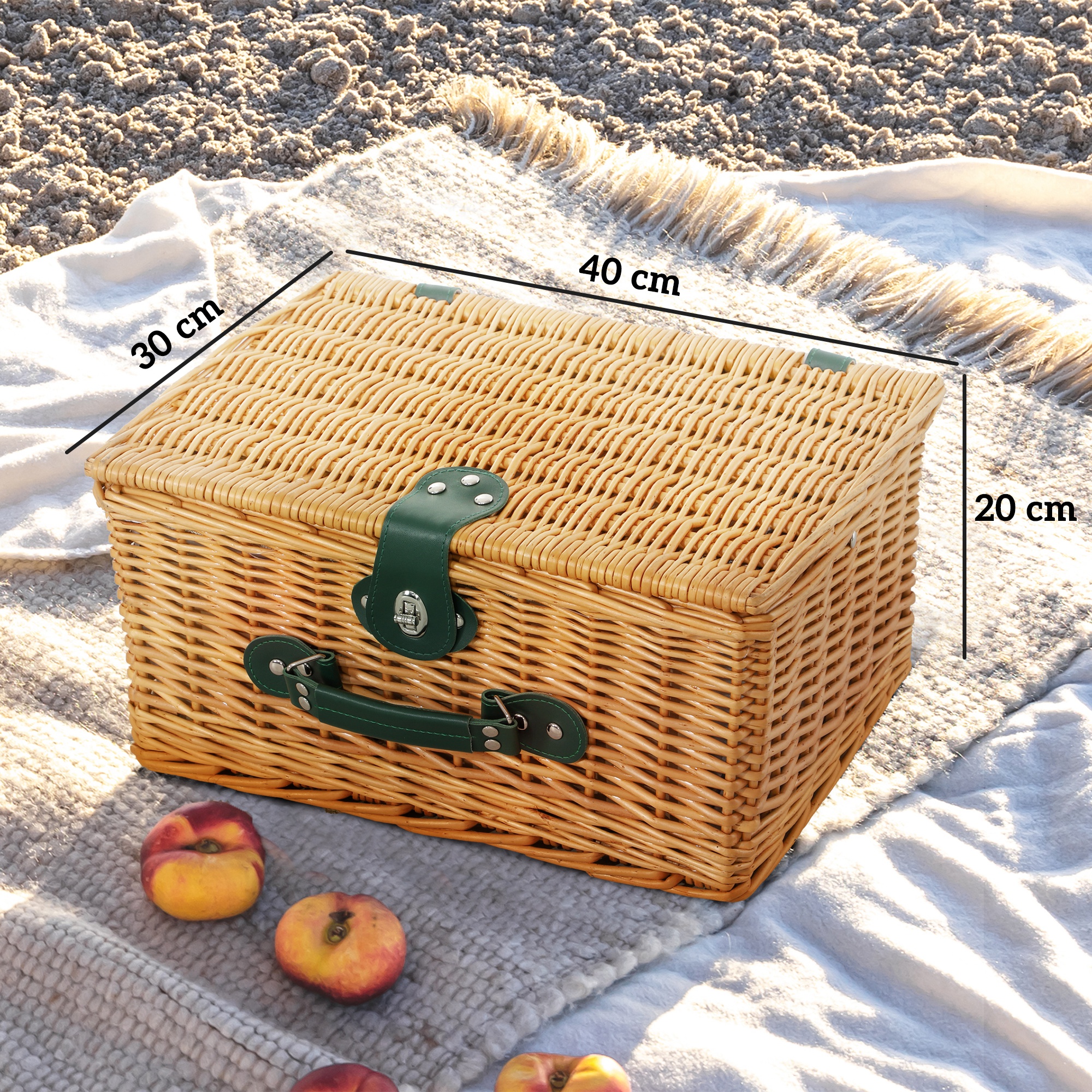 Picknickkorb aus Weidenholz Picknickkoffer für 2 Personen mit Isoliert Kühlfach Besteck Set Hellbraun