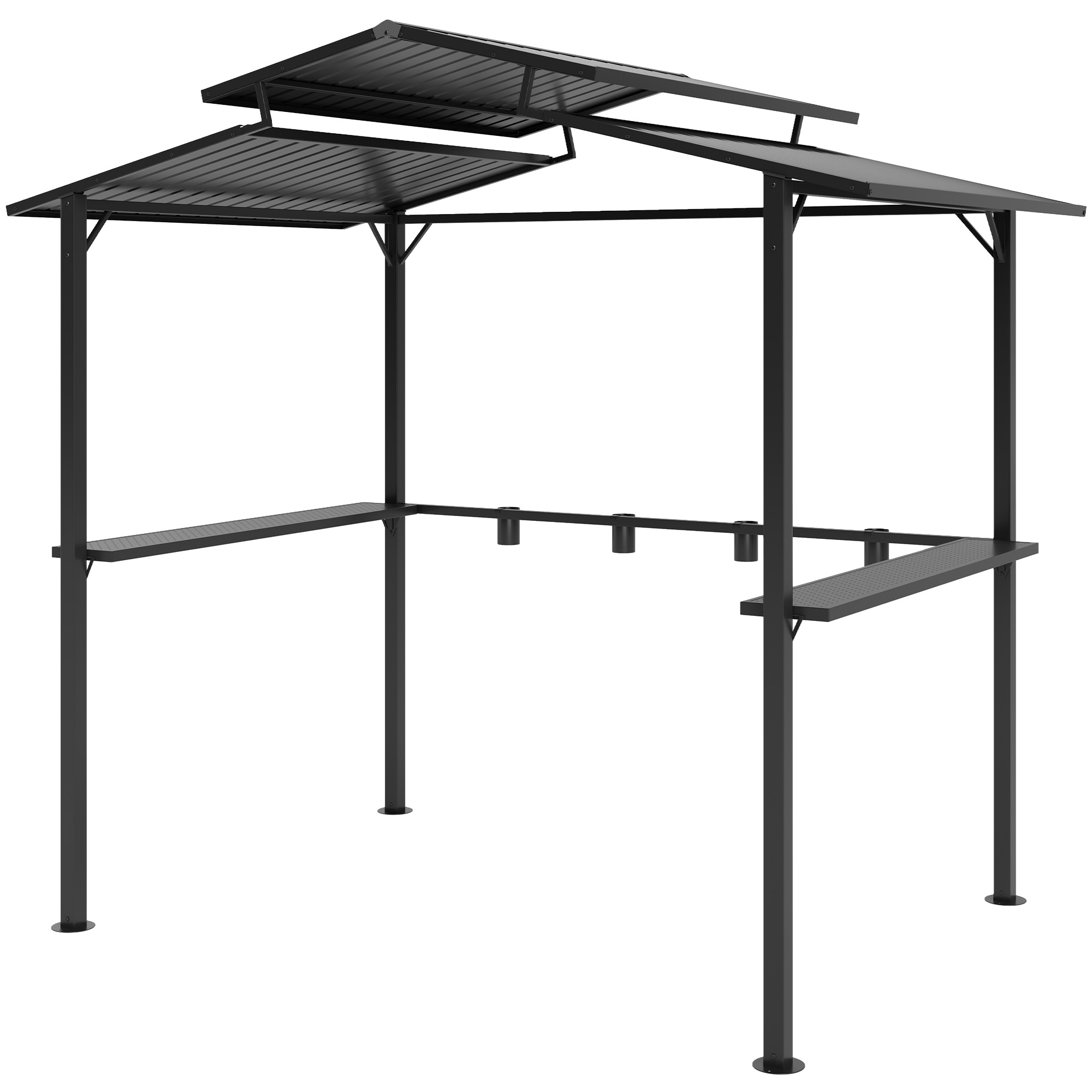 Grillpavillon 250 x 160 x 250 cm wasserdicht Gartenpavillon mit Doppelschichtdach, Seitenregalen Schwarz