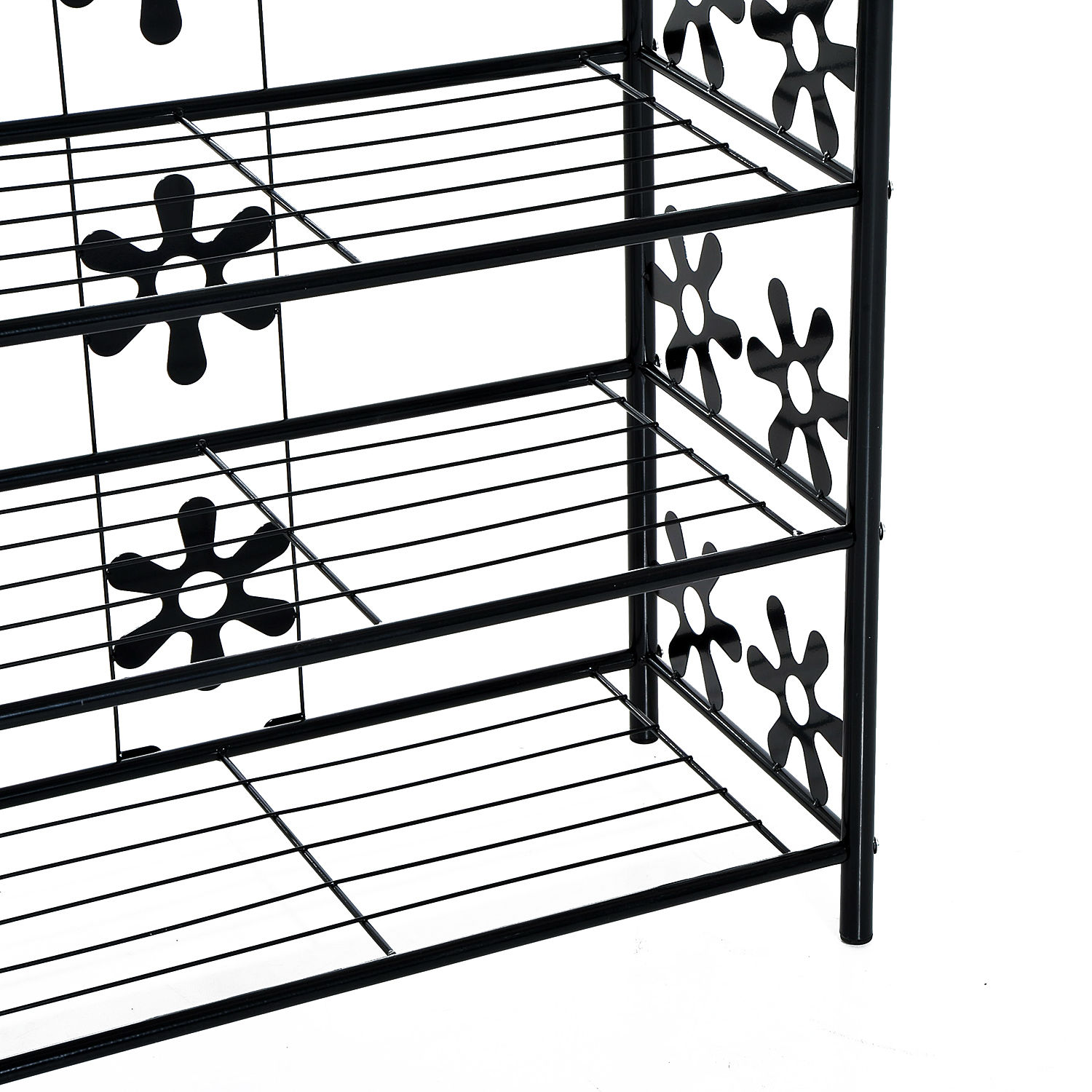 kleines Schuhregal Platzsparend Blumenregal Pflanzentreppe Standregal Ständer 4 Etagen Metall Schwarz 59,5 x 30 x 92 cm