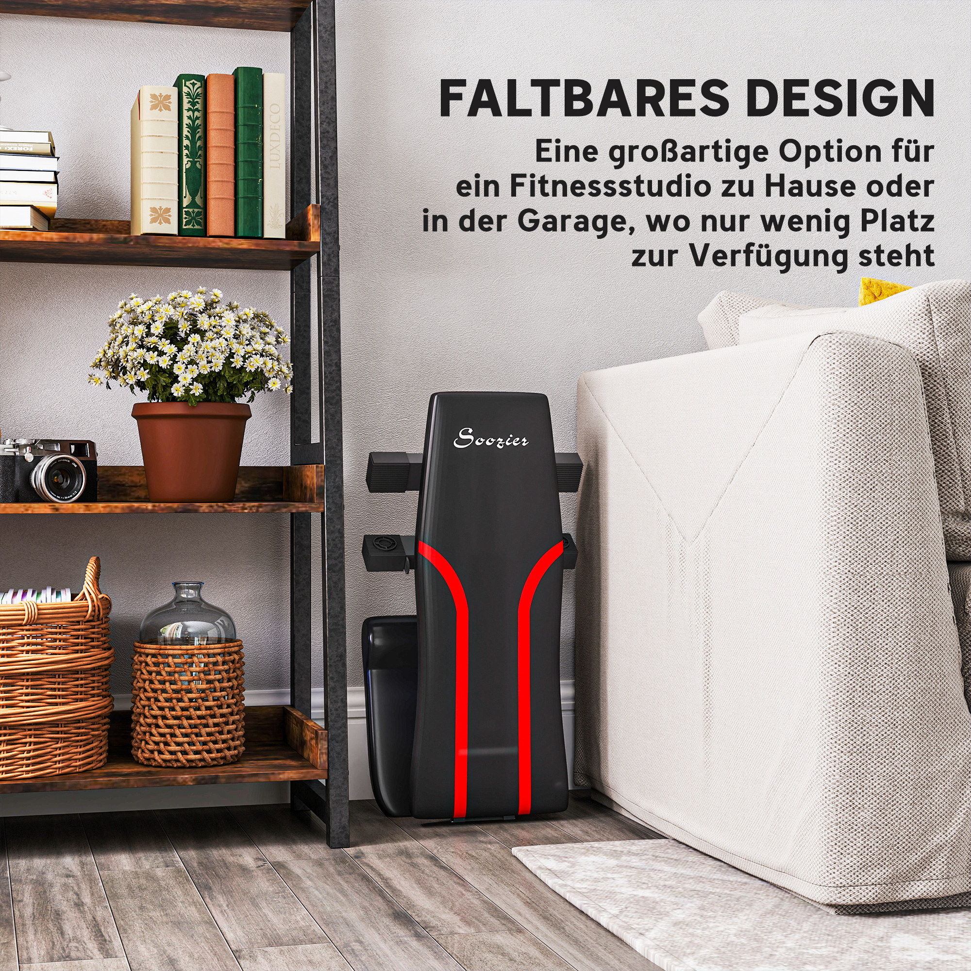 Klappbare Workout-Bank, 6-stufige Rückenlehne, 4-stufiger Sitz, Metall, gepolstert, Schwarz