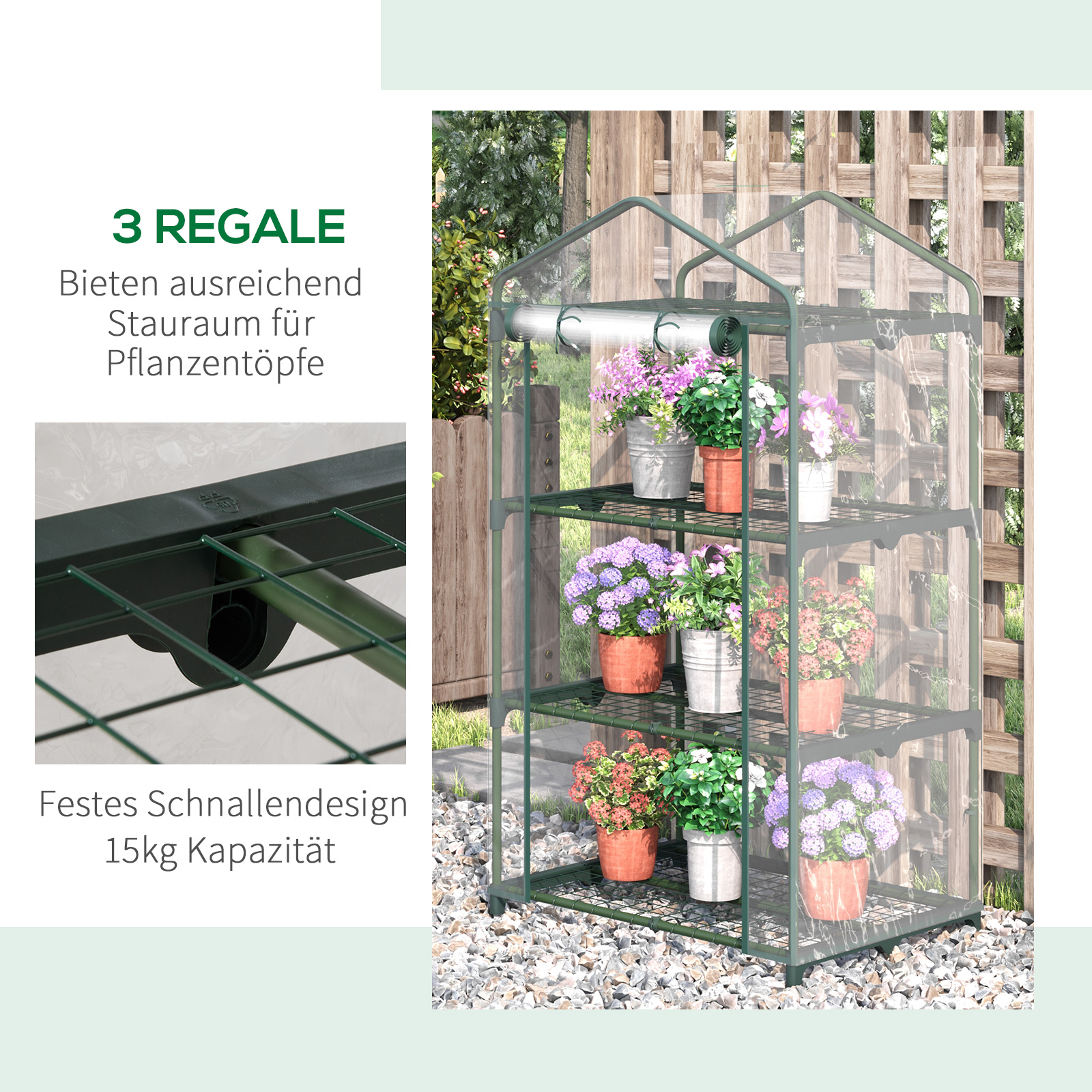 Gewächshaus mit Regale, winterfest Foliengewächshaus Treibhaus für Balkon 69 x 49 x 125 cm Transparent