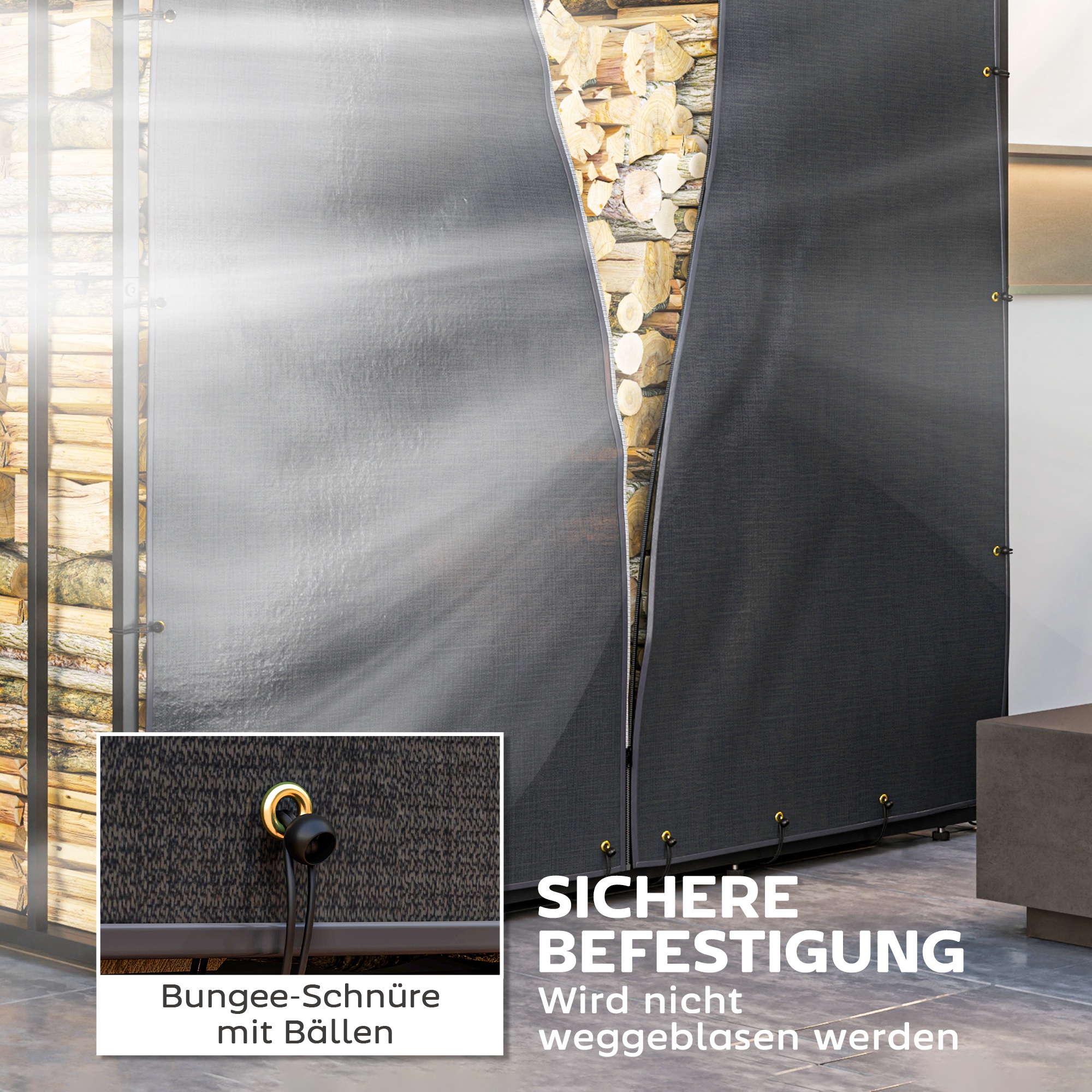 Abdeckung für Brennholzregal, 2er-Set, wetterfest & staubdicht, 174x173 & 174x161,5, Schwarz