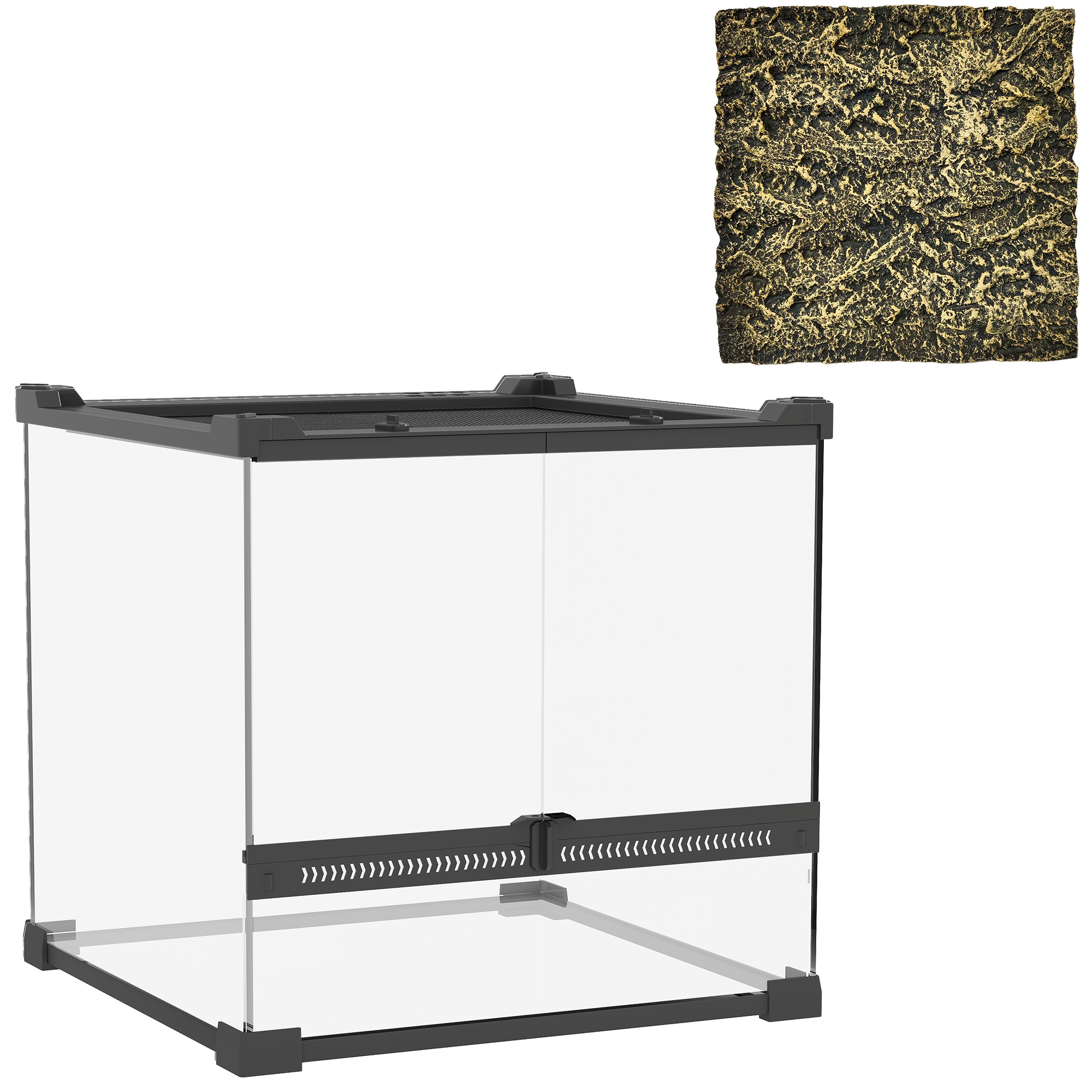 Glas-Terrarium für Reptilien, erhöhter & wasserdichter Boden, Knopfschloss