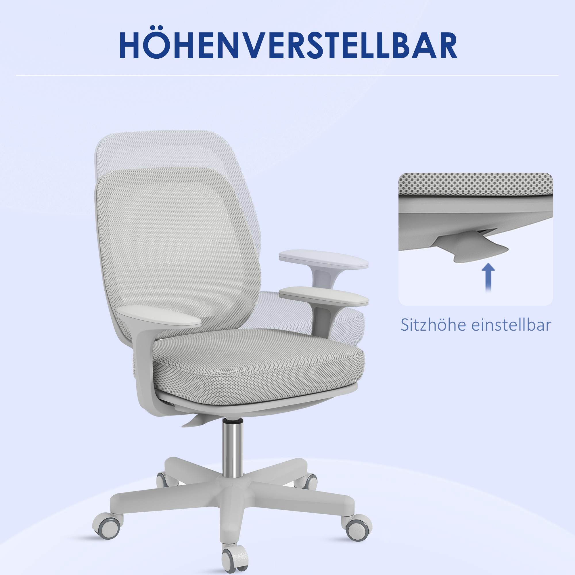 Bürostuhl, Ergonomisch Schreibtischstuhl mit Drehfunktion, Höhenverstellbar 55 x 48 x 82,5-94,5 cm Grau