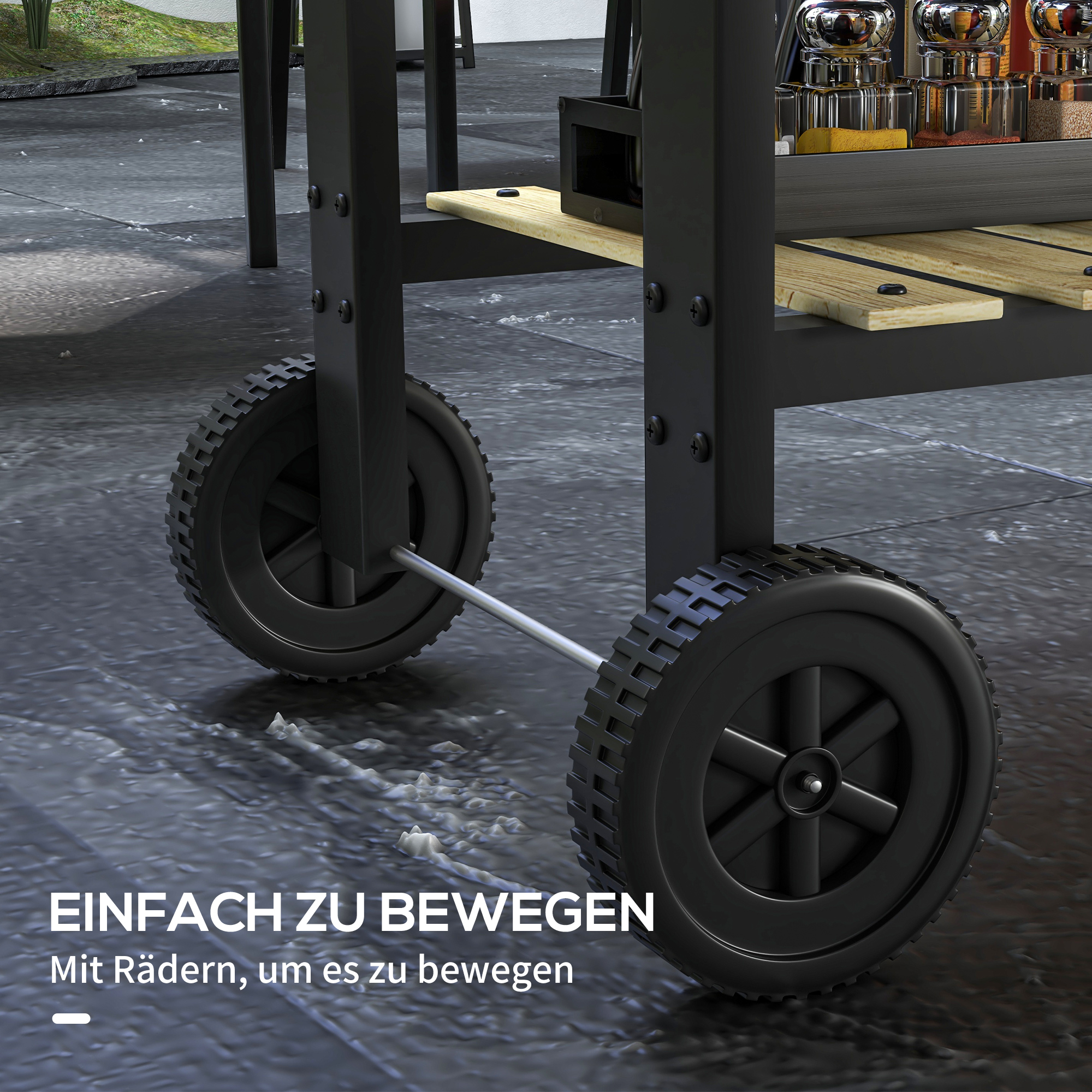 Kohlegrill, Grillwagen, 2 Grillflächen, 2 Räder, Griffe, Ablagen, 113 x 53,5 x 82,5 cm, Schwarz