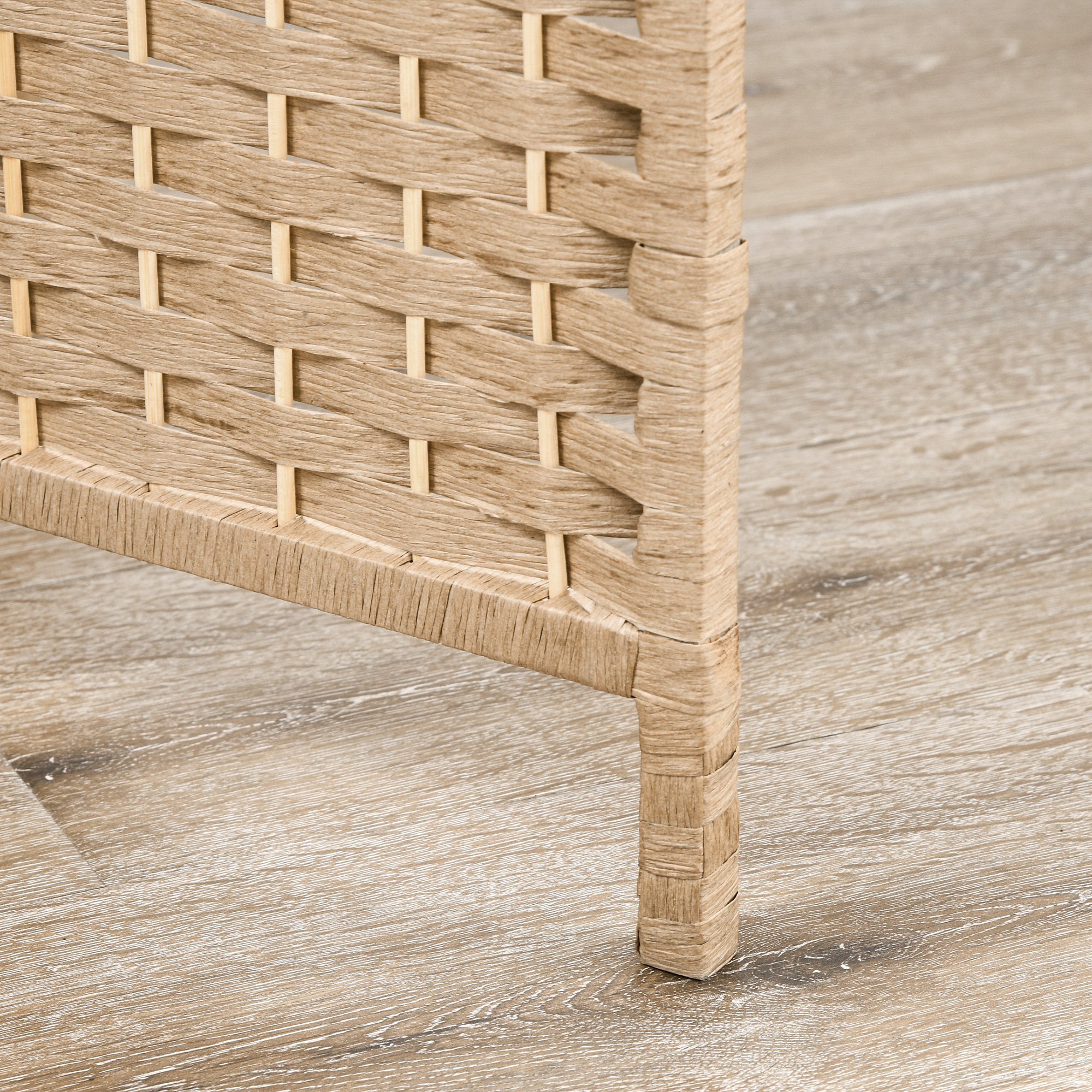 4-teiliger Paravent, 160 x 170 cm, faltbare Trennwand mit 2 Regalen, Naturholz