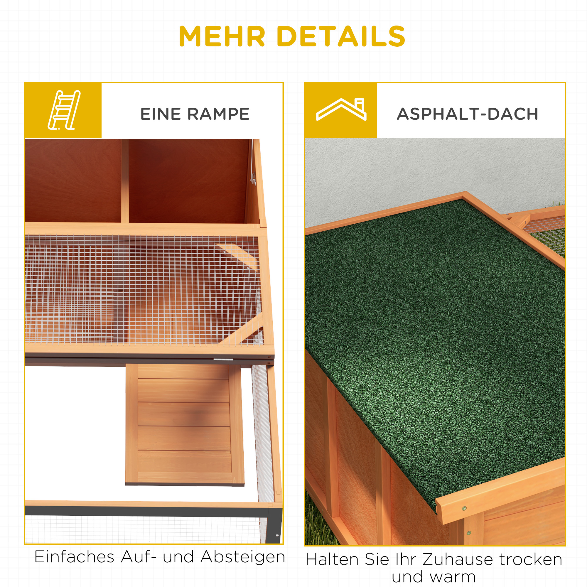 Kleintierstall mit Freigehege, herausnehmbare Bodenwanne, wetterbeständig, 125,5 cm x 100 c x 49 cm Grün + Natur