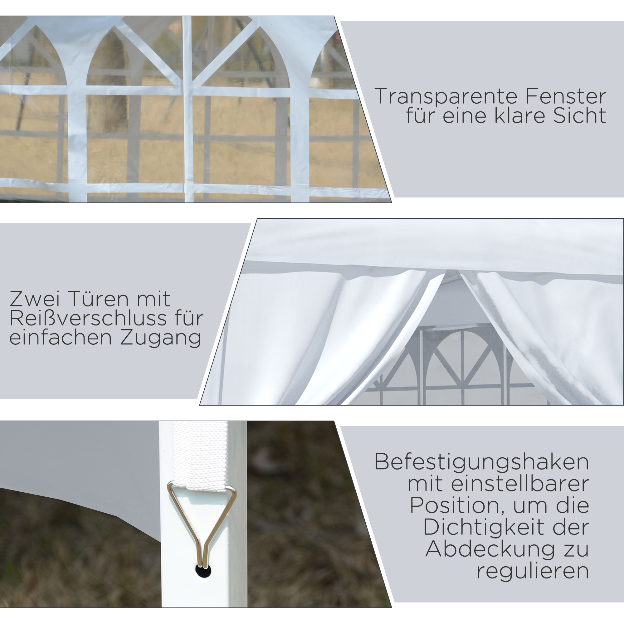 3 x 3 m Pavillon mit 4 Seitenwänden, Fenster, Festzelt mit UV-Schutz, Gartenzelt inkl. Tragetasche, Stahl, Weiß