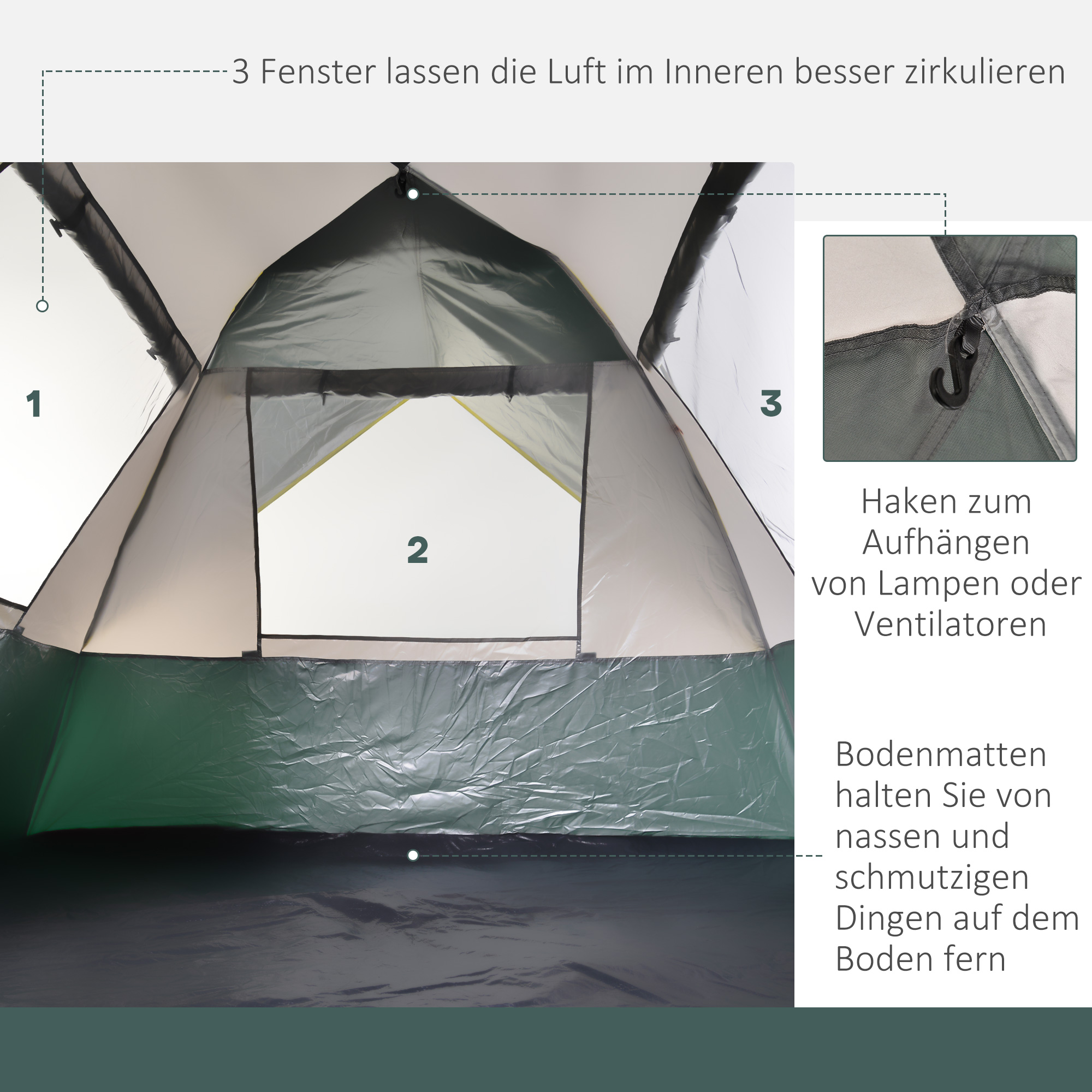 Campingzelt für 3 Personen Pop-up Kuppelzelt mit Fenster, Packtasche, Haken, Bodenplane, Familienzelt mit 1000mm Wassersäule Zelt für Camping Reise Trekking Garten