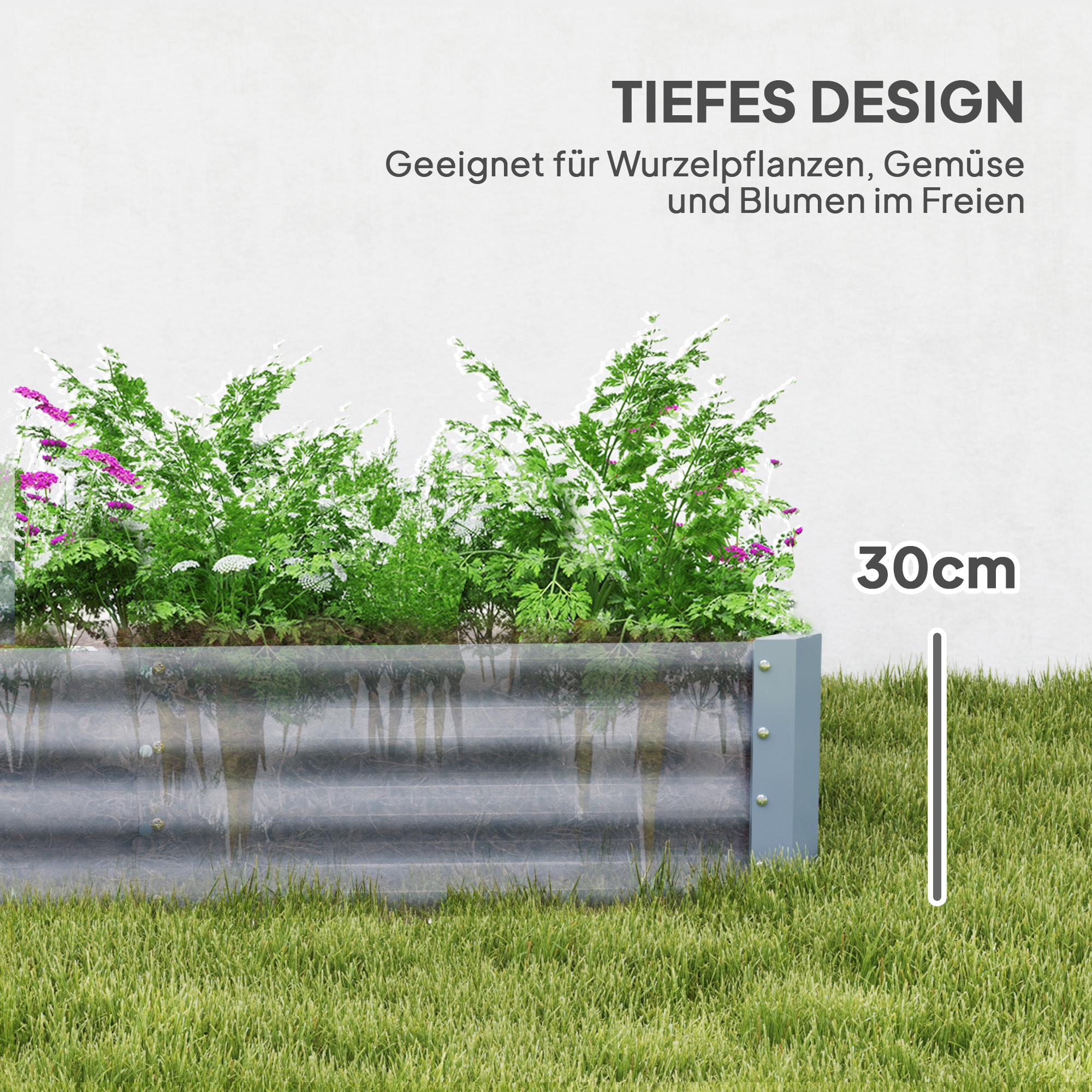 Hochbeet aus Stahl, Wetterbeständig Pflanzbeet mit Anti-Schnittkante Frühbeet