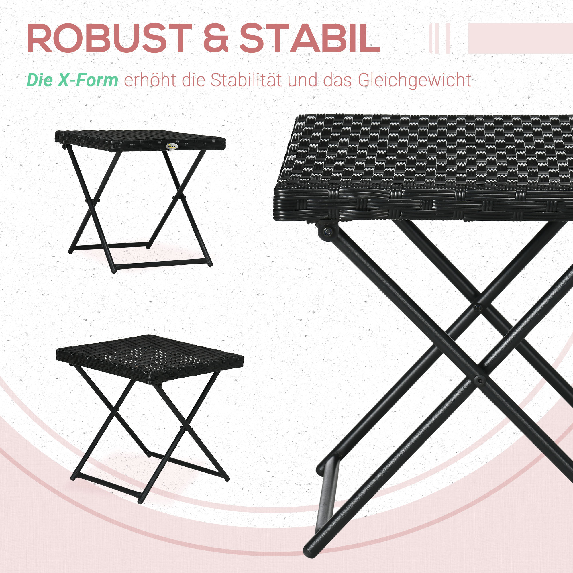 Polyrattan Balkontisch, klappbar, Stahlrahmen, pflegeleicht, 40x40x40 cm, Schwarz