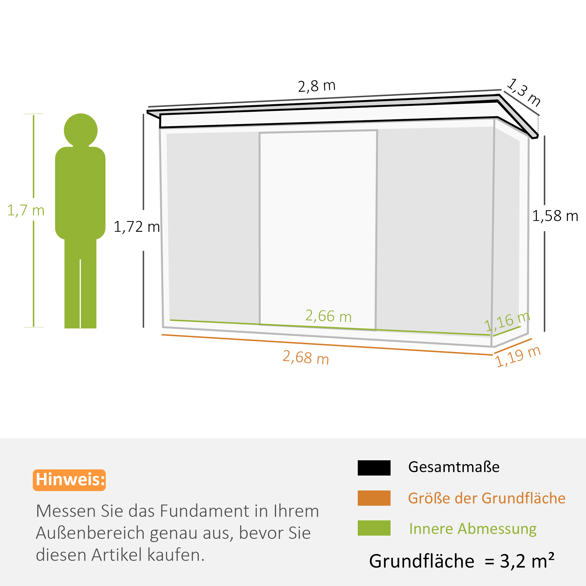 Metall Gerätehaus 6,3m³ 280x130x172cm Geräteschuppen mit Pultdach Schiebetür wetterfest Gartenhaus Outdoor Garten Schuppen Schrank für Hinterhof Außenbereich Anthrazit, Dunkelgrün