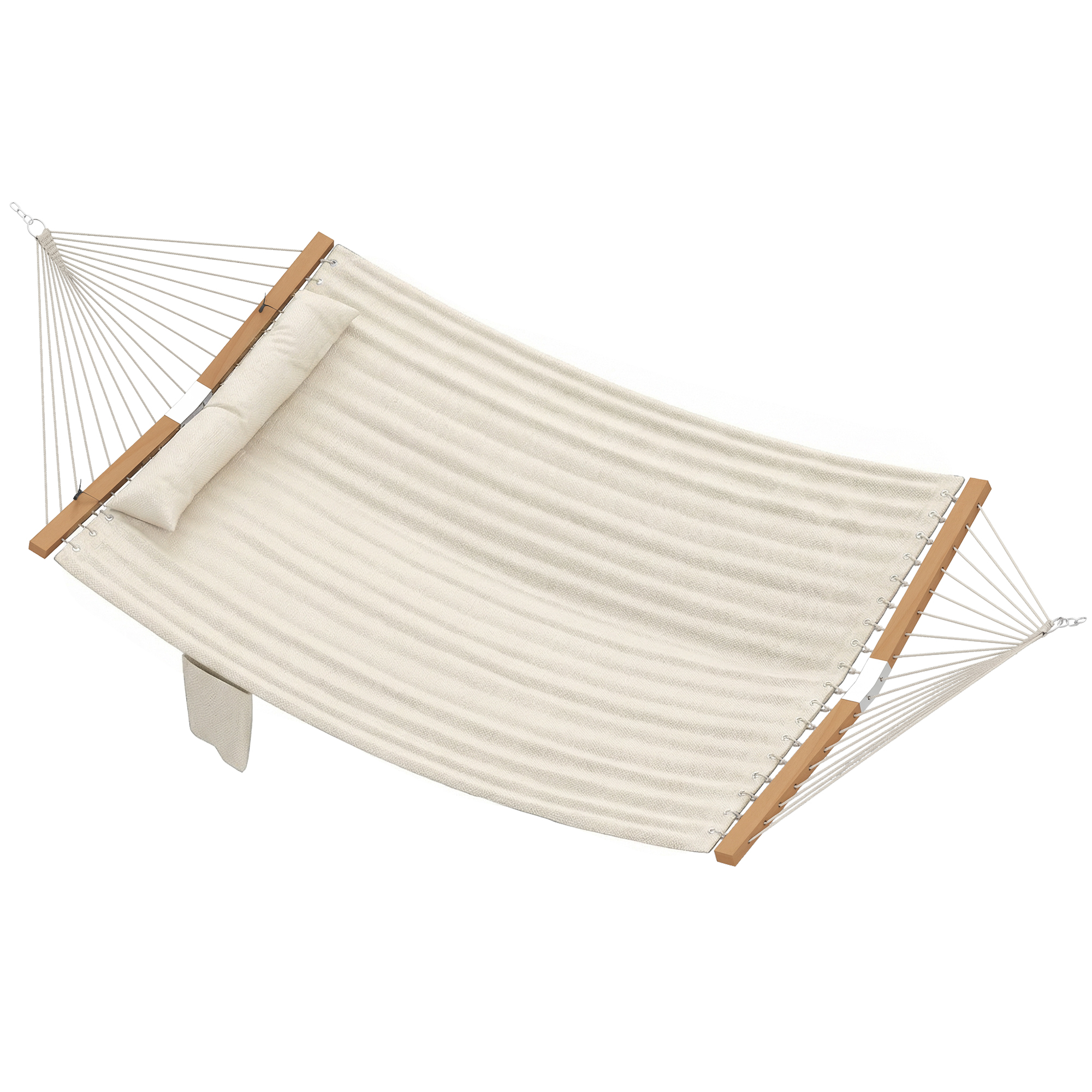 Hängematte Outdoor 200x140cm, zweilagig Hängematte mit Kopfstütze Magazintasche Holzstäbe bis 200kg