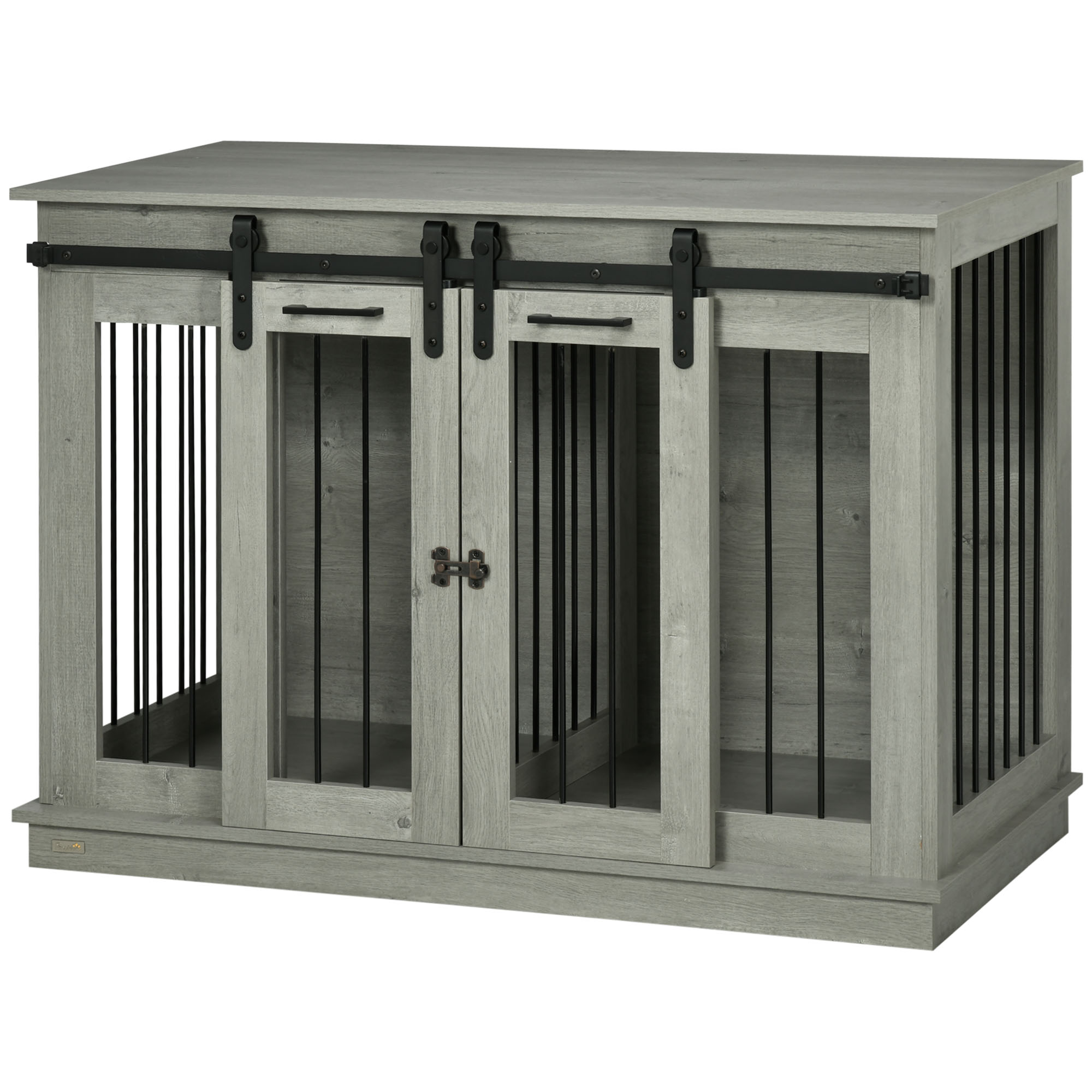 Hundekäfig mit 2 Türen, Hundebox, Transportbox für Hunde, rustikales Design, verriegelbar, Grau