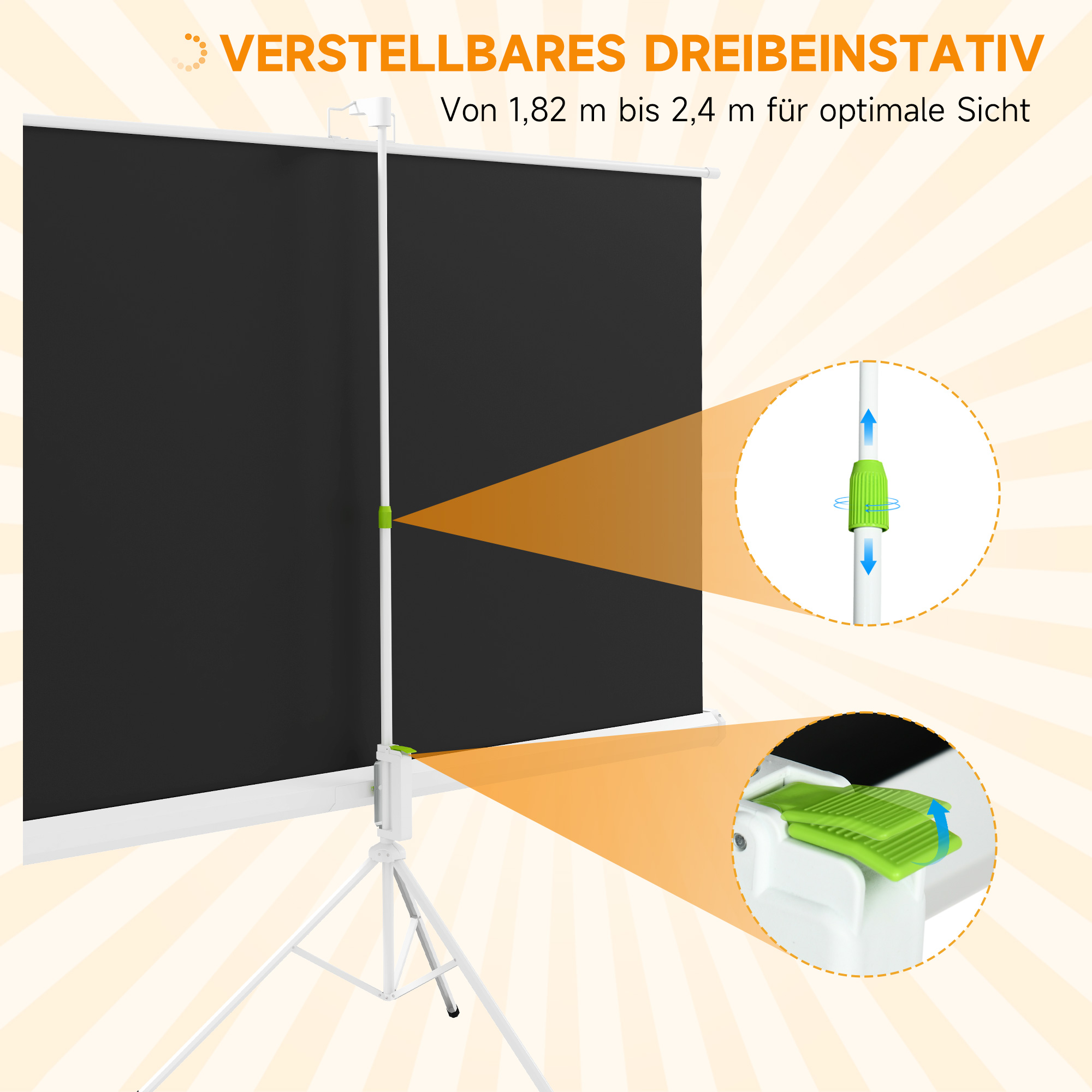 Beamer Leinwand mit Stativ 186 x 105 cm 84 Zoll 16:9 HD 4K Rollo-Leinwand