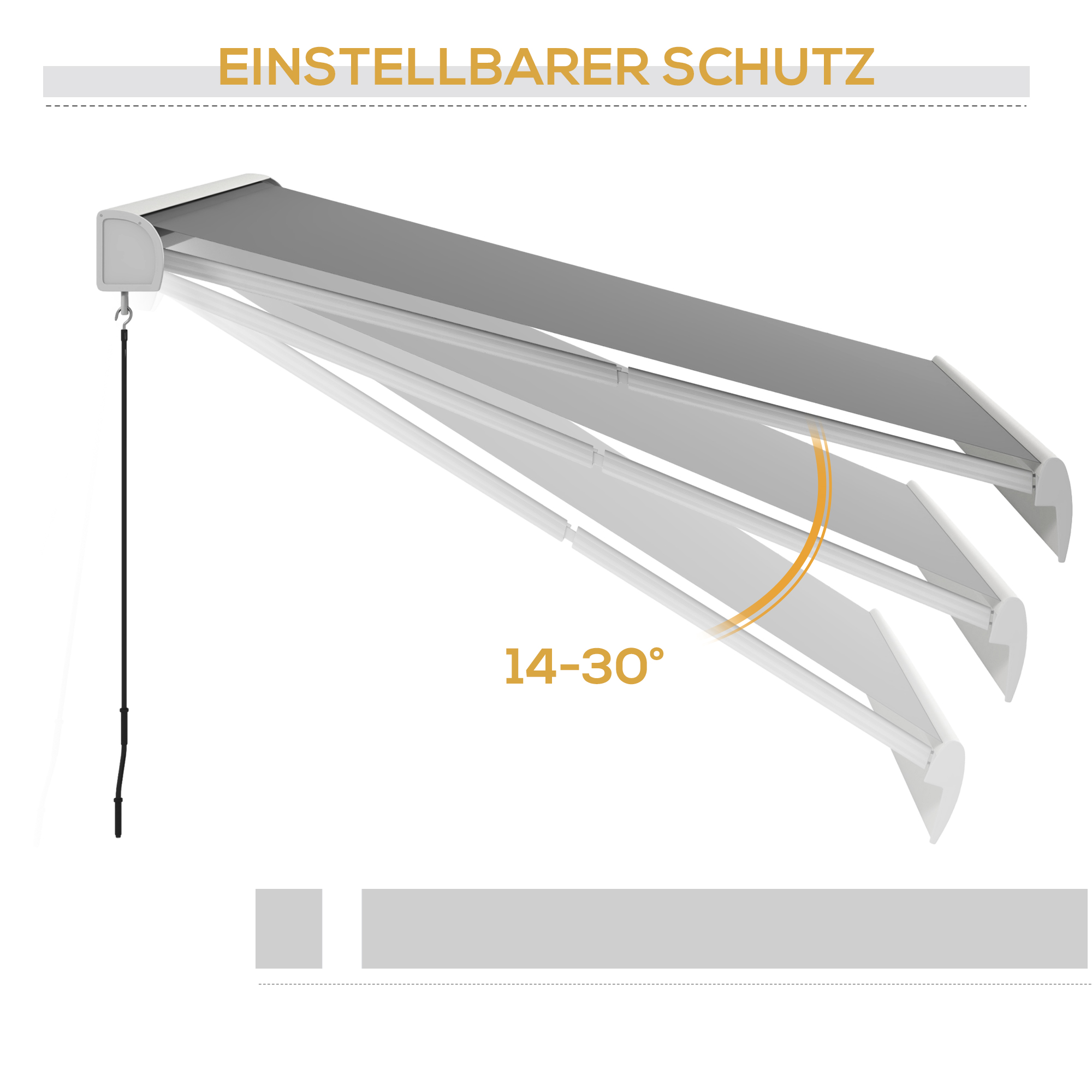 Markise, elektrisch/manuell ausfahrbar, Vollkassette, Fernbedienung, Aluminiumrahmen, 3 x 2,5 m, Hellgrau