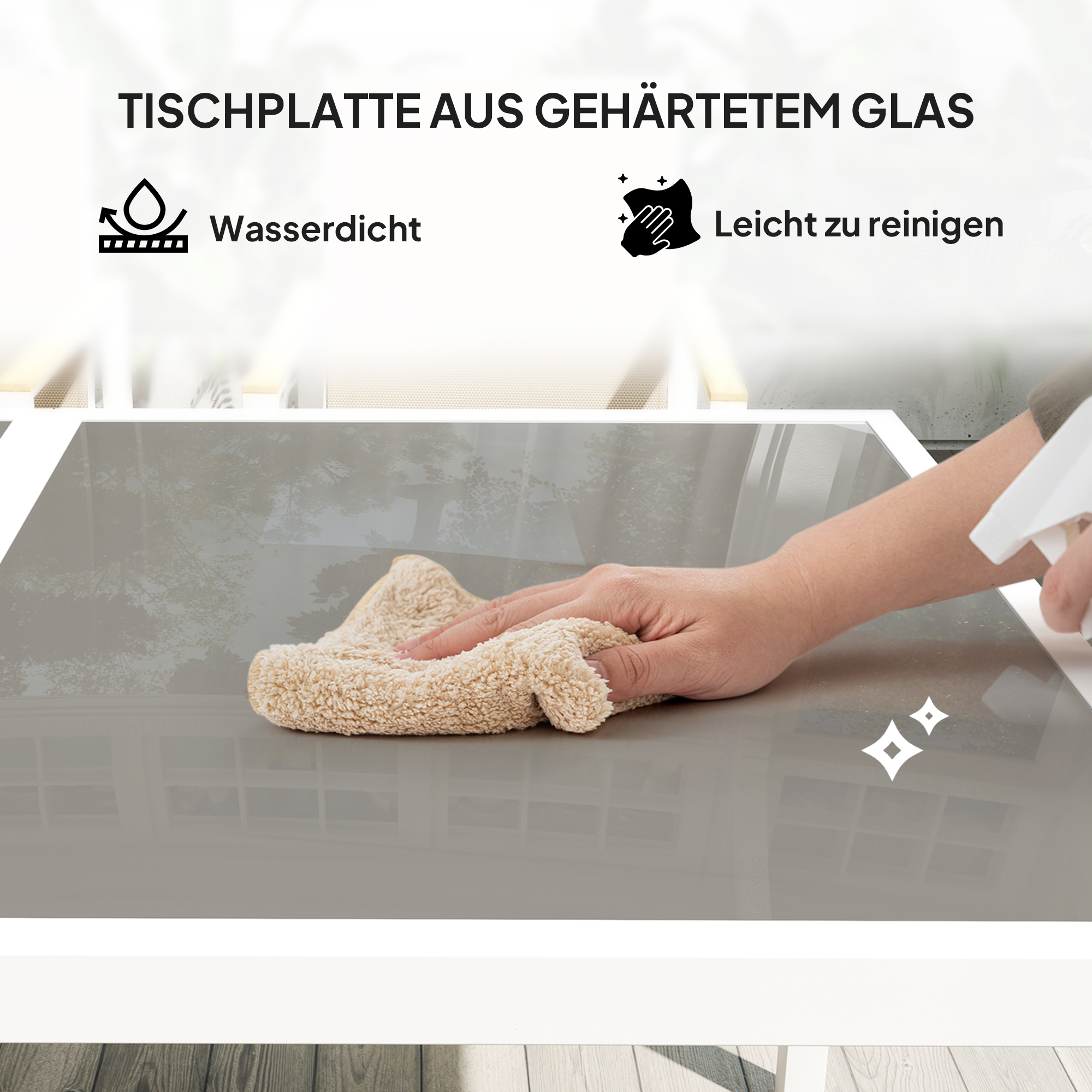 5-teiliges Ess-Set, Outdoor-Tisch aus Hartglas, 4 Stühle, wetterbeständig, Stahlrahmen, Terrassenmöbel, Mehrfarbig