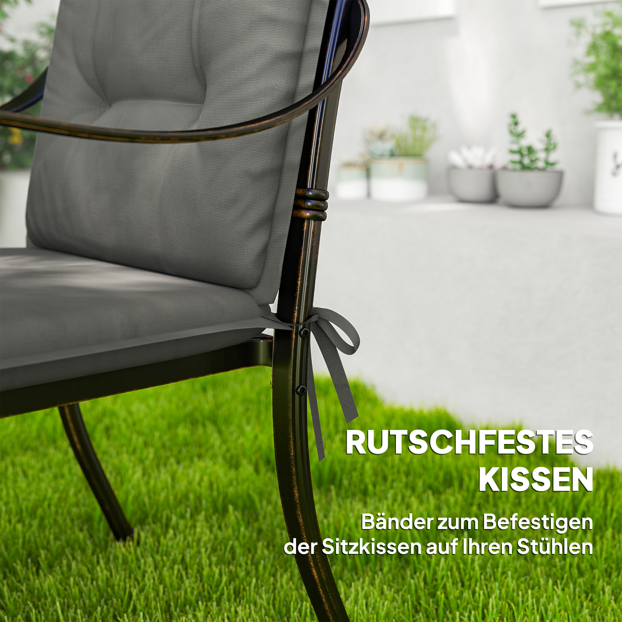 4er Set Sitzkissen 108 x 50 x 5 cm Stuhlkissen mit Bändern, Outdoor Indoor Sitzauflage Hellgrau