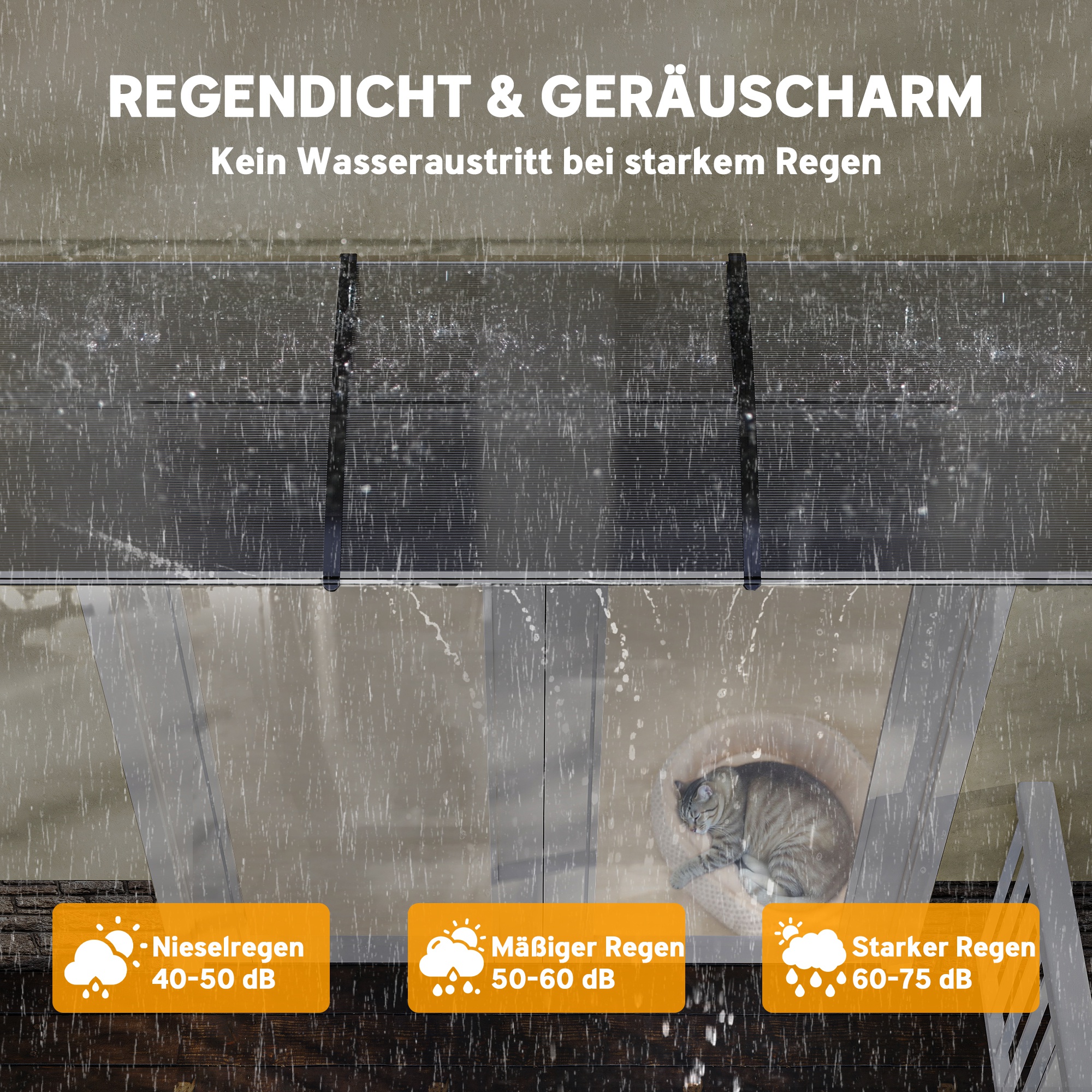 Vordach Schutzdach, Sonnen- und Regenschutz, inkl, Wandhalterung, 295x90 cm, Weiß
