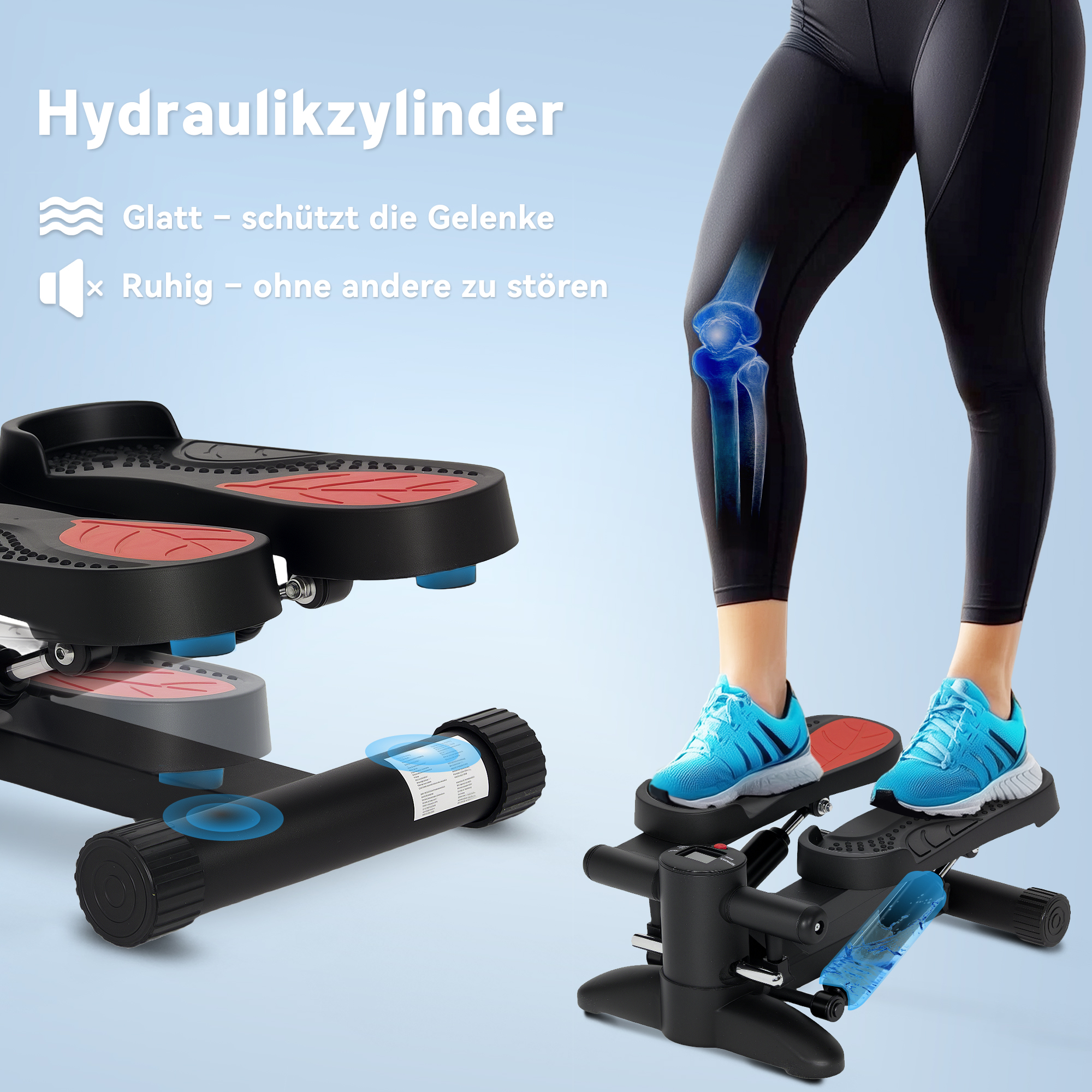 Mini-Stepper, Kompaktes Stepper-Gerät für Workout, Fitness-Stepper mit LCD-Monitor und rutschfesten Pedalen, Schwarz