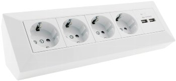 4-fach Steckdosenblock + 2x USB, weiß - 250V~/ 16A, Aufbaumontage, USB 3,1A 4-fach Steckdosenblock + 2x USB, weiß - 250V~/ 16A, Aufbaumontage, USB 3,1A
