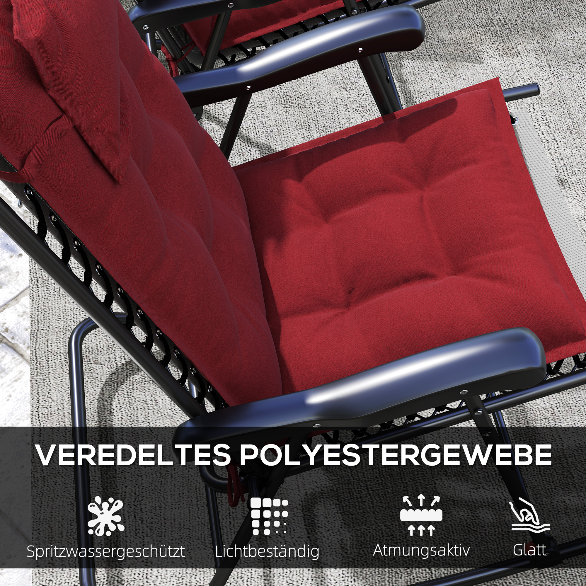 2er Set Auflage für Sonnenliege Wasserabweisend Liegenauflage für Gartenliege Polsterauflage 50x116x5 cm, Weinrot
