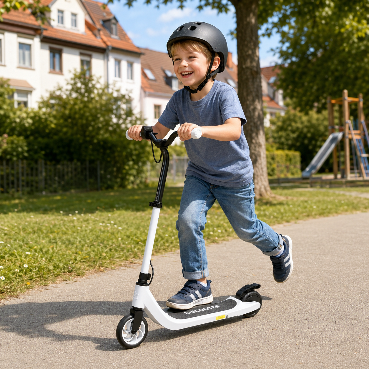 E-Scooter, Elektro-Tretroller, 6 km Reichweite, ab 6 Jahren, Stahlrahmen, schwarz+weiß, 76 x 53 x 95cm