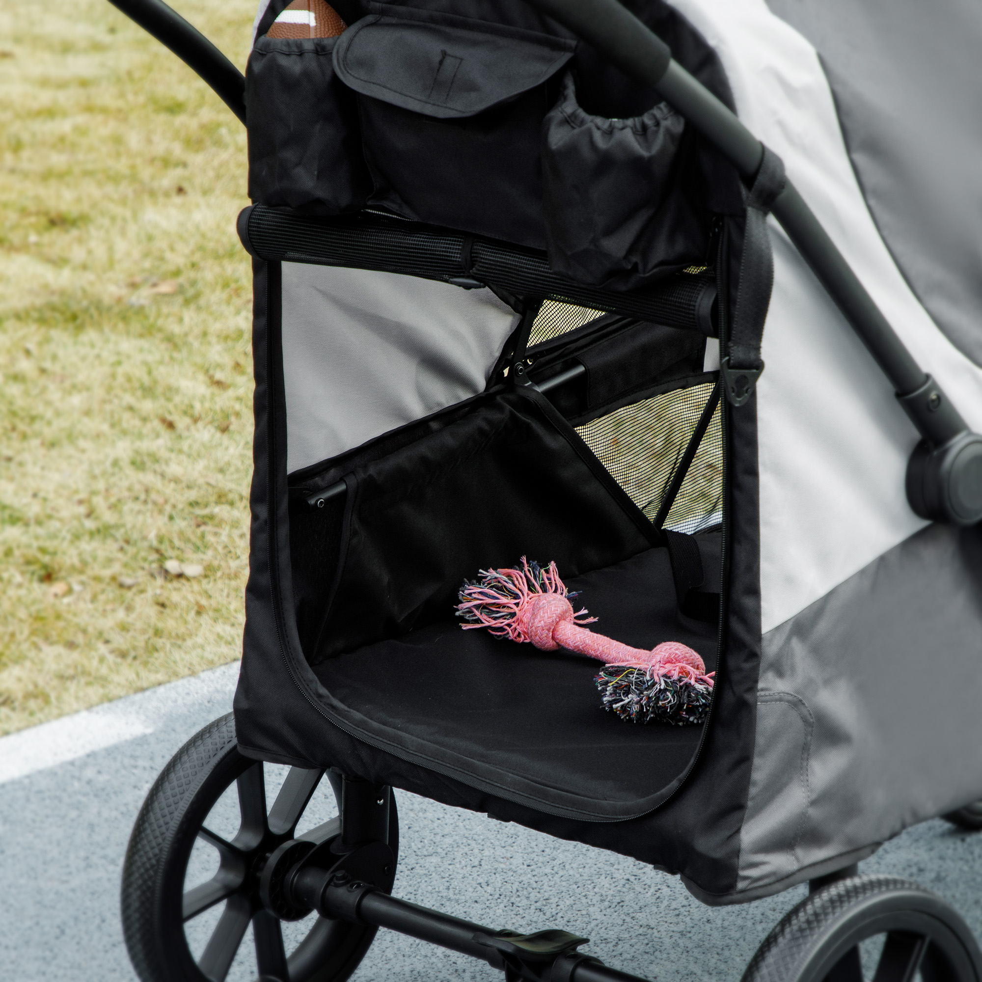 Hundewagen, Faltbarer Hundebuggy für große Hunde, Haustierwagen mit 4 Rädern, Sicherheitsleinen, Bremsen, Dunkelgrau