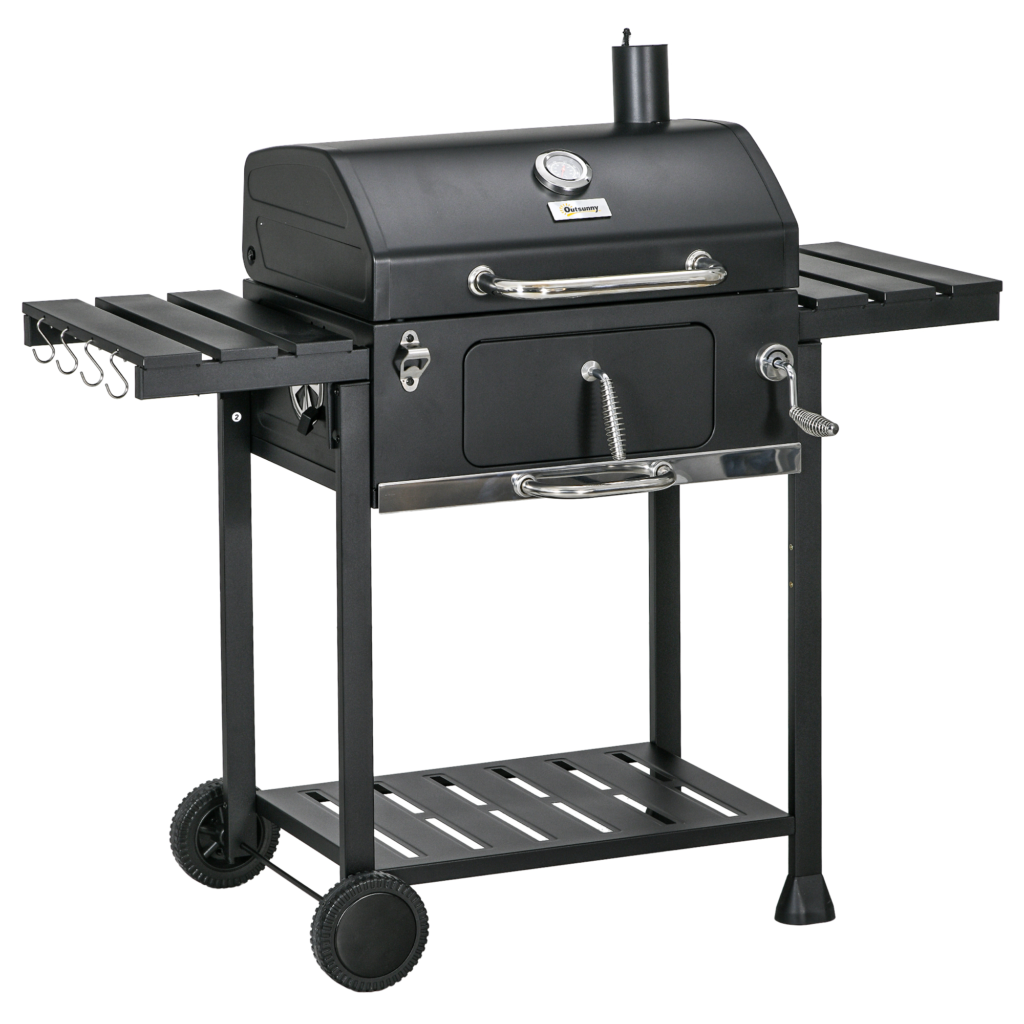 Kohlegrill BBQ-Grill Smoker, inkl. Thermometer, Flaschenöffner, 120 x 64 x 114 cm, Schwarz