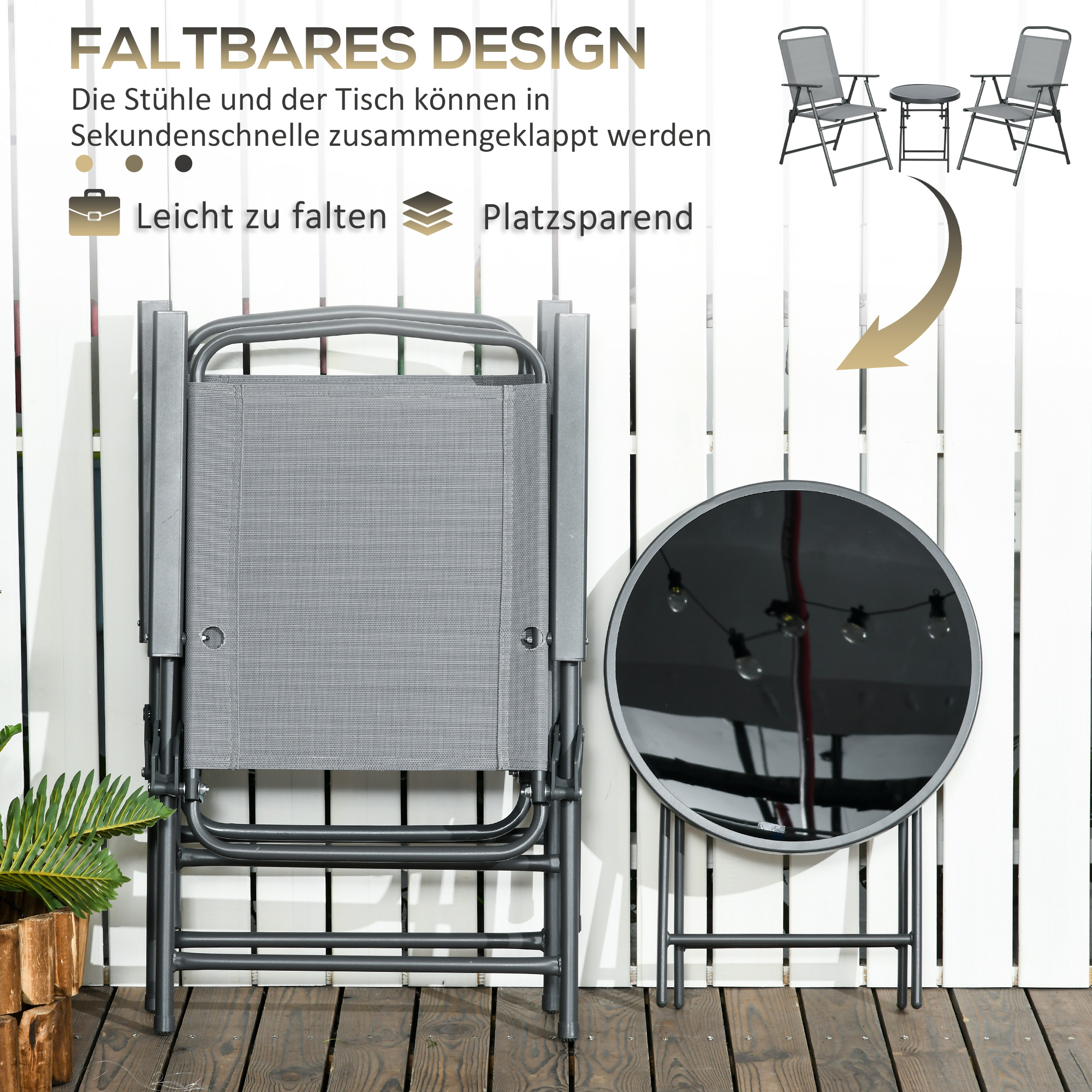 Outdoor-Bistro-Möbel-Set Garten-Bistro-Garnitur Klappbares Bistro-Set, 53,5 cm x 64 cm x 93 cm, Hellgrau