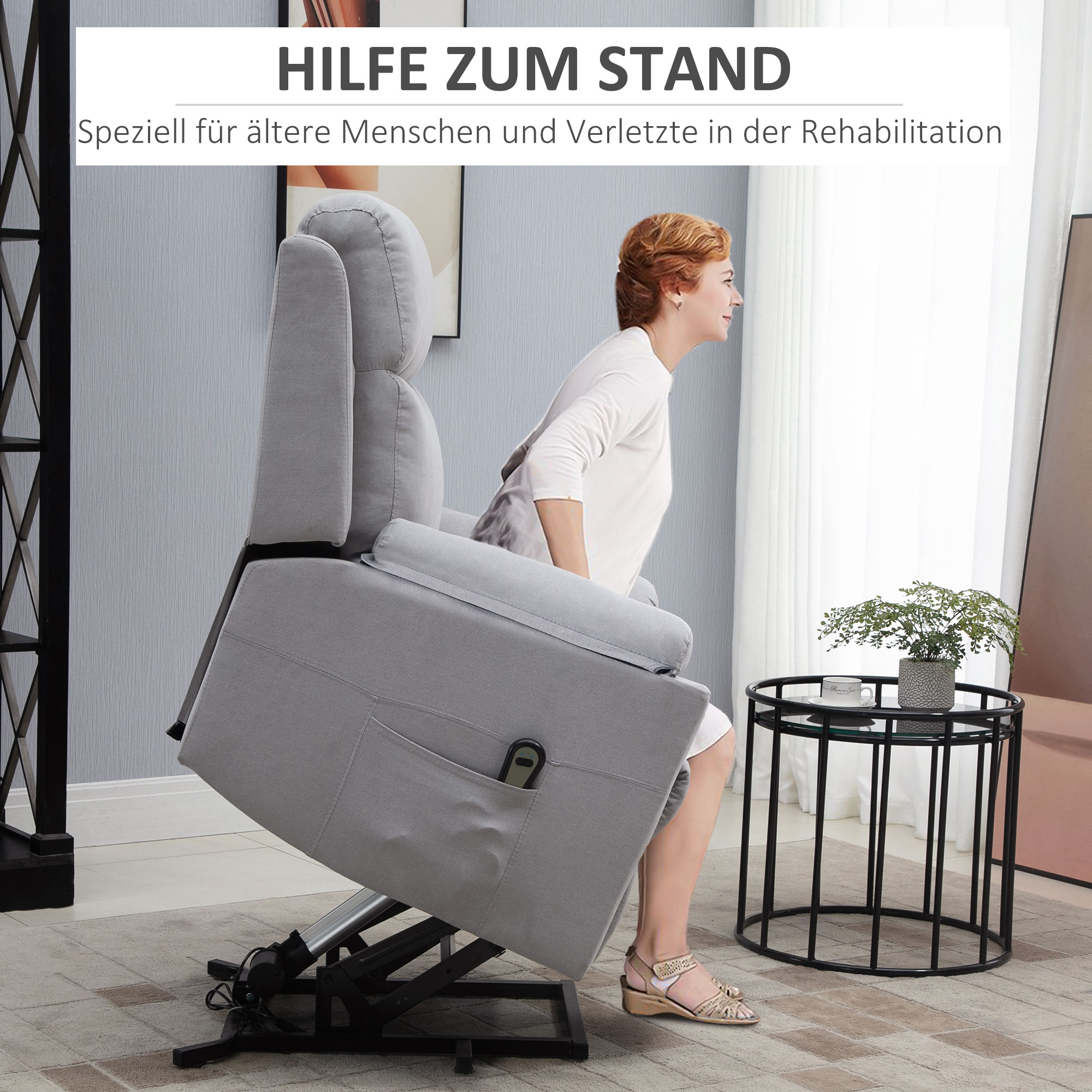 elektrischer Aufstehsessel Sessel mit Aufstehhilfe für Senior Relaxsessel TV Sessel mit schlaffunktion und aufstehhilfe Fernsehsessel Liegefunktion Leinen-Touch Hellgrau 83 x 89 x 102 cm