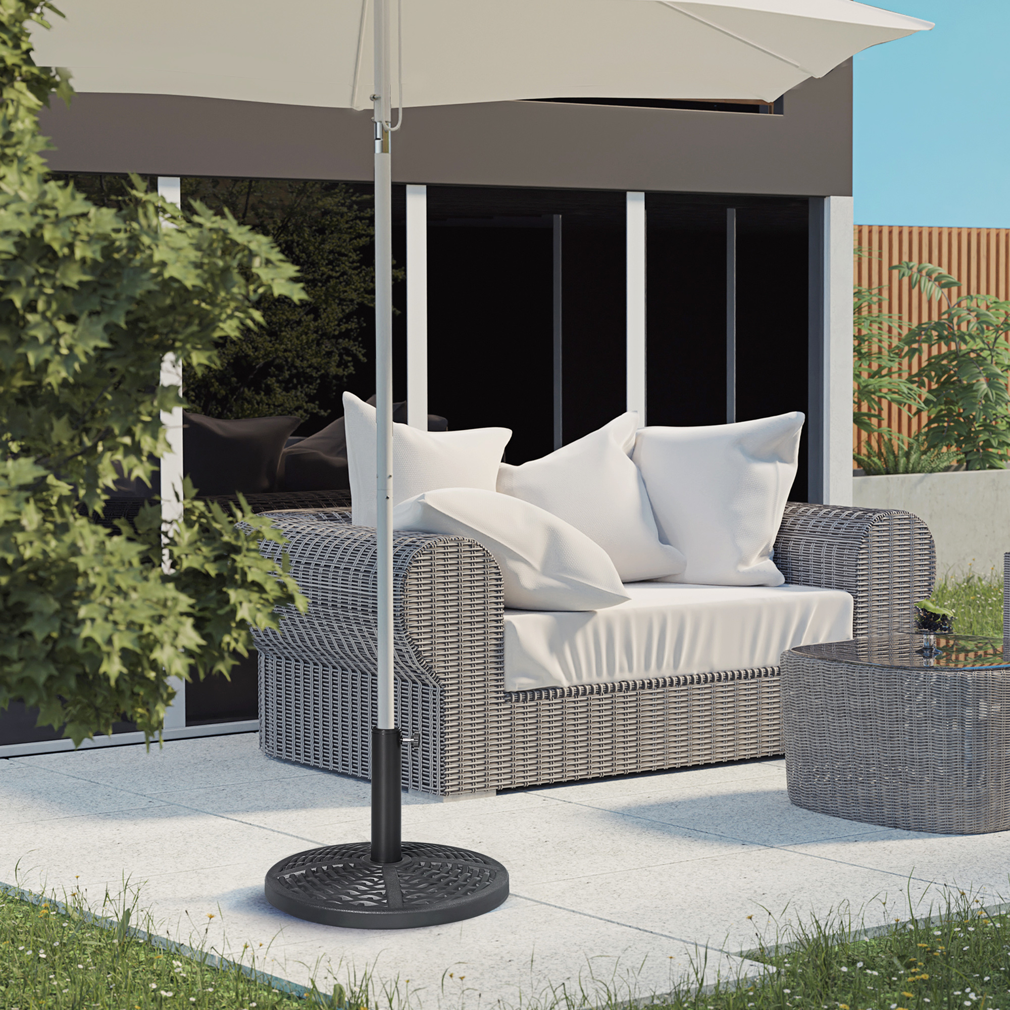 Sonnenschirmständer aus Beton, Schirmständer mit Stahlrohr, Rund Schirmhalter, für Balkon, Terasse, Garten, Schwarz